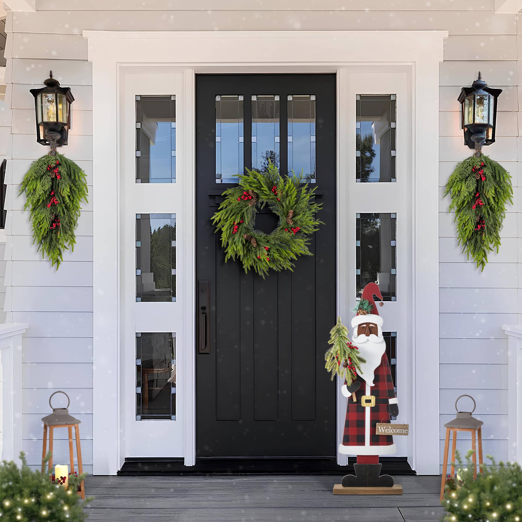 Glitzhome&#xAE; 35.75&#x22; Lighted Wooden Africa Santa Porch Decor with Timer