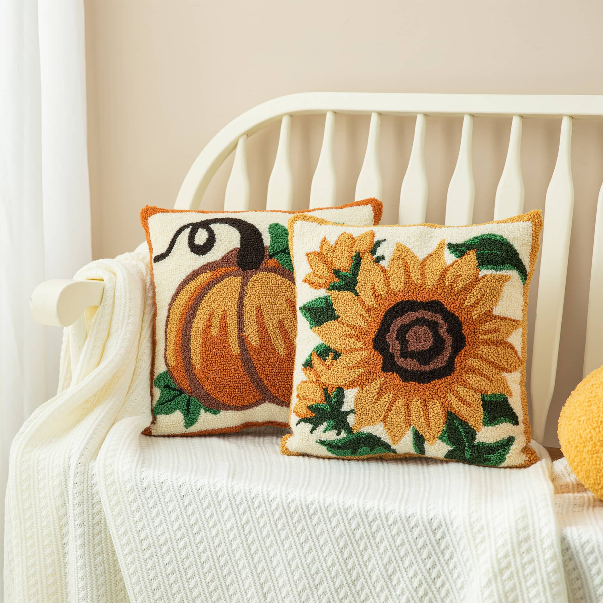 Glitzhome&#xAE; 14&#x22; Fall Hooked Sunflower Pillow