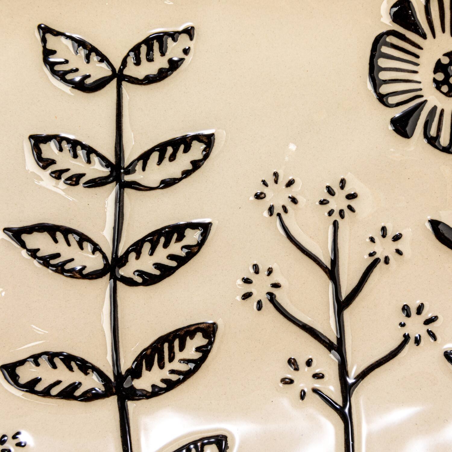 12.25&#x22; Cream &#x26; Black Floral Stoneware Plates, 4ct.