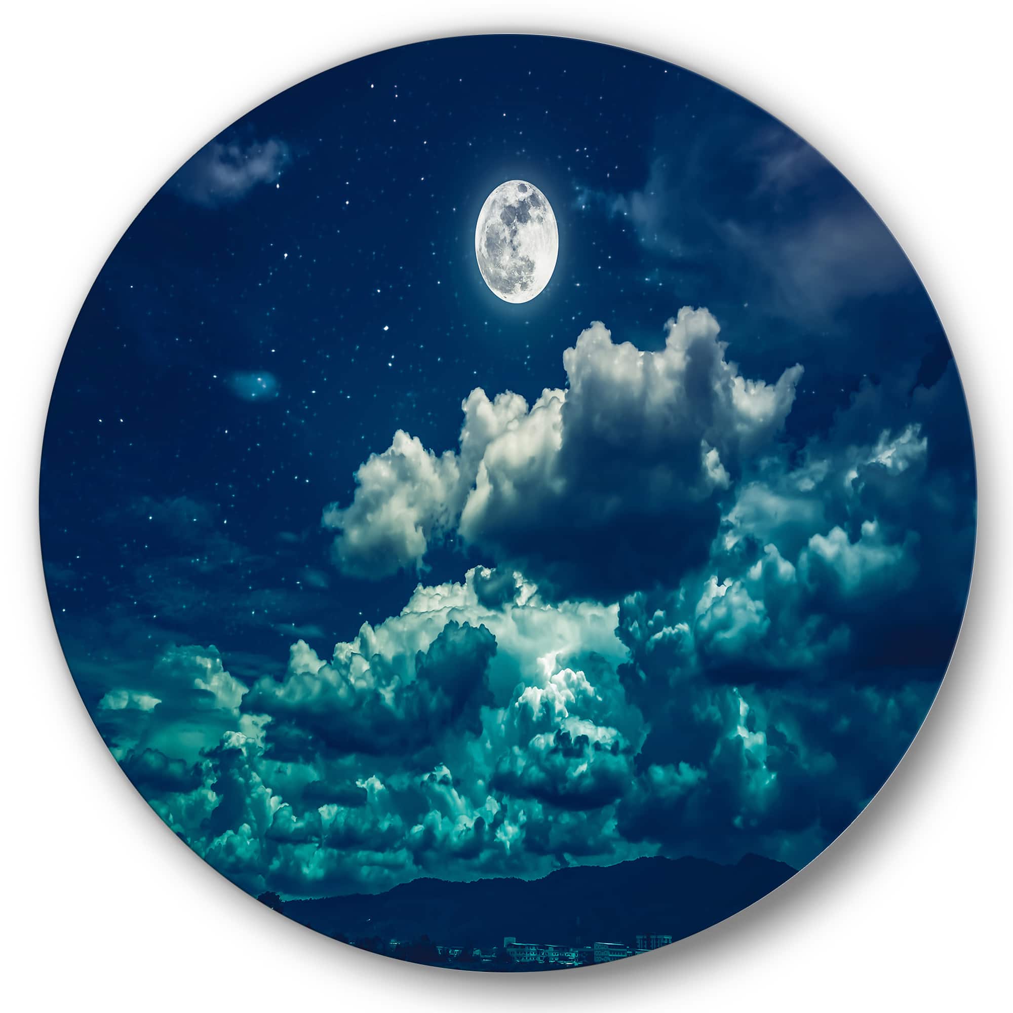 Designart - Full Moon In Cloudy Night Sky II - Nautical & Coastal Metal Circle Wall Art