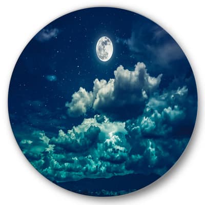 Designart - Full Moon In Cloudy Night Sky II - Nautical & Coastal Metal Circle Wall Art in Blue | 36" x 36" | Michaels&reg;