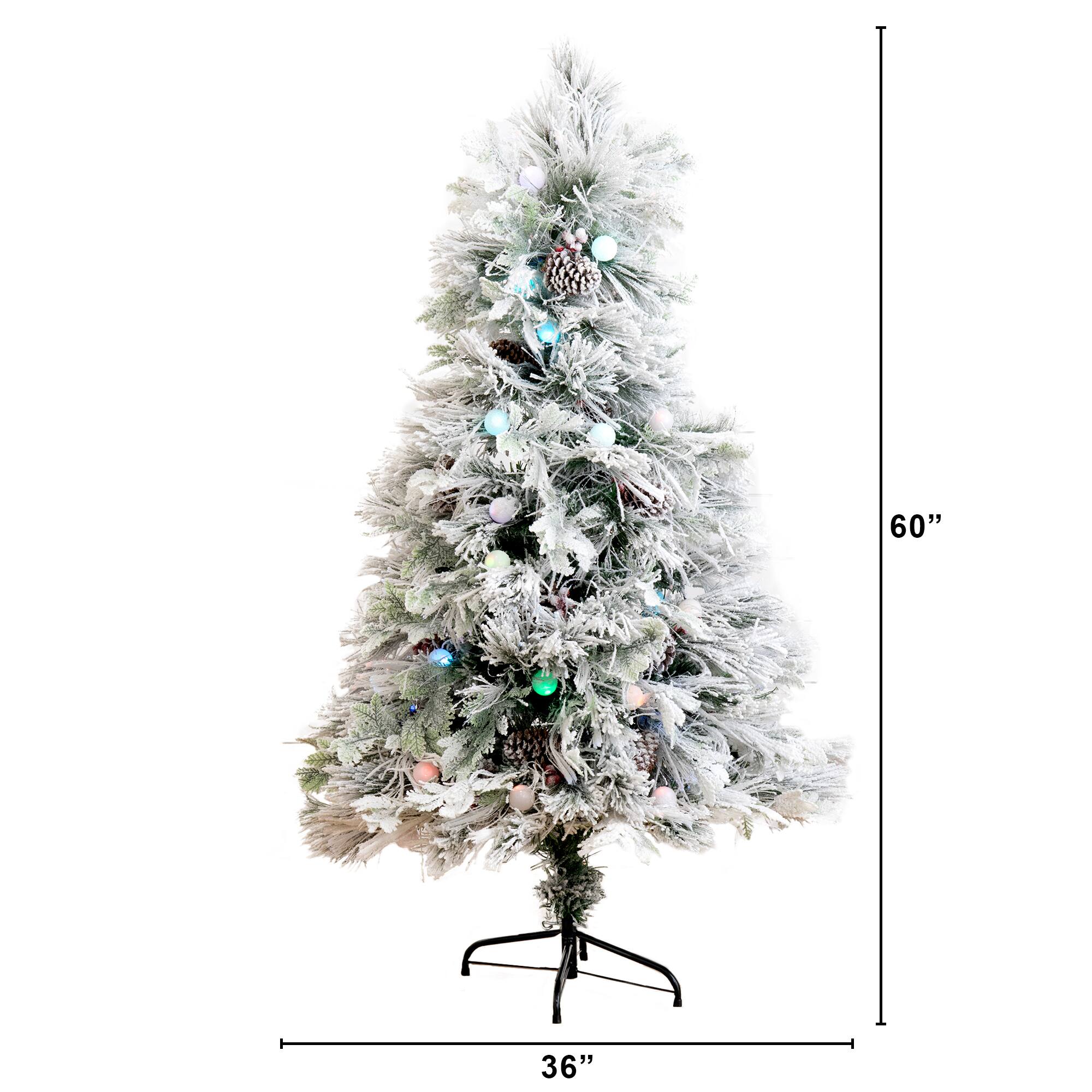 5ft. Fiber Optic Multicolor Bubble-Gum LED Lights Flocked Artificial Christmas Tree