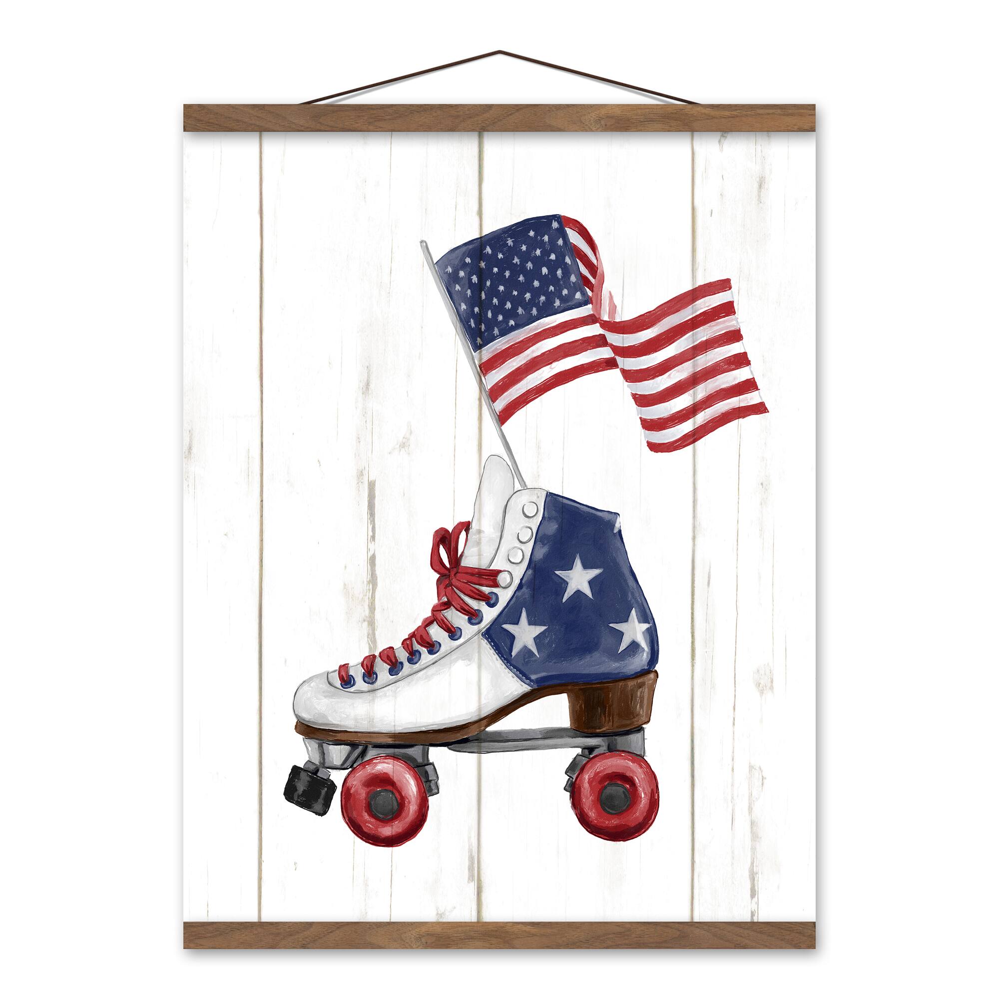 Freedom Flag Skate Teak Hanging Canvas