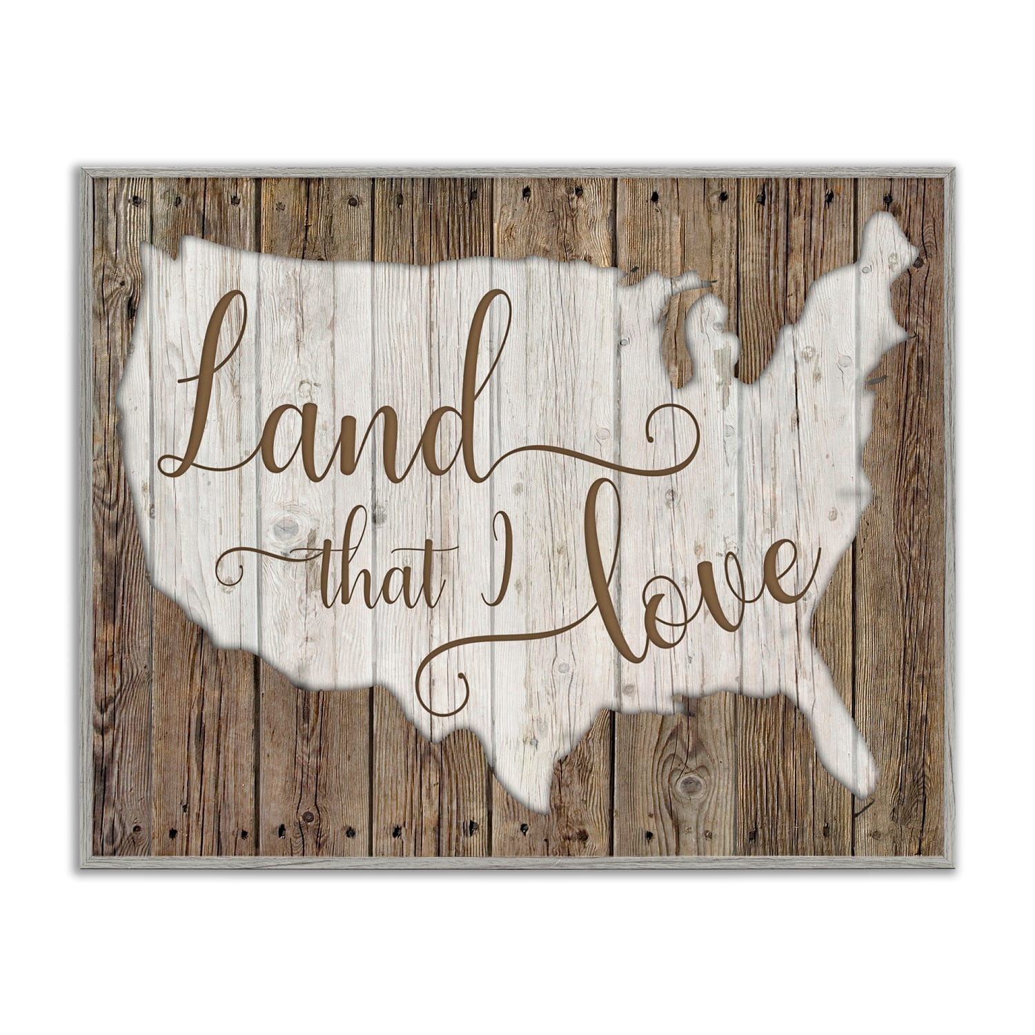 Stupell Industries Land I Love United States Map Rustic Background Framed Giclee Art