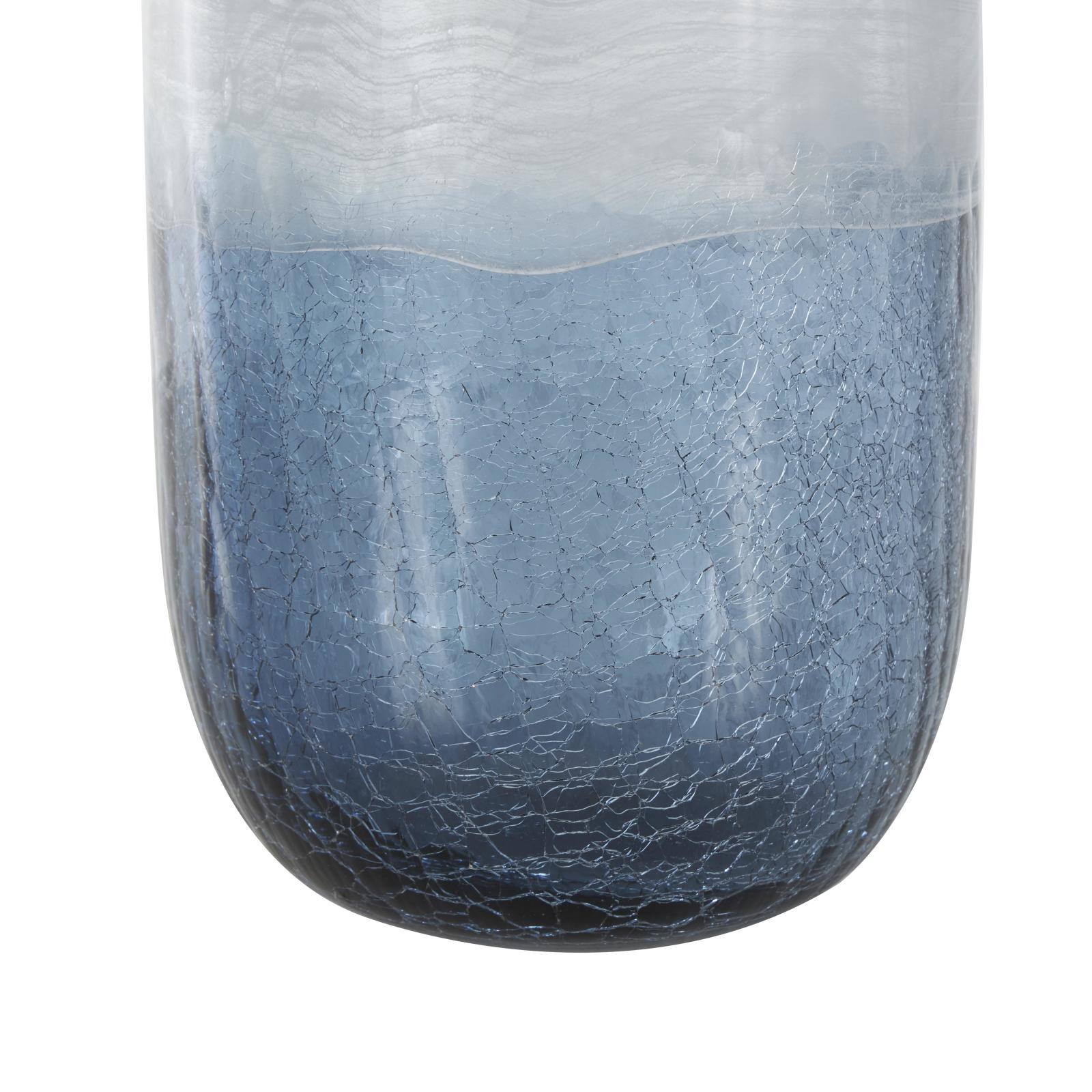 Dark Blue Glass Wavy Ombre Decorative Vase with Textured Base