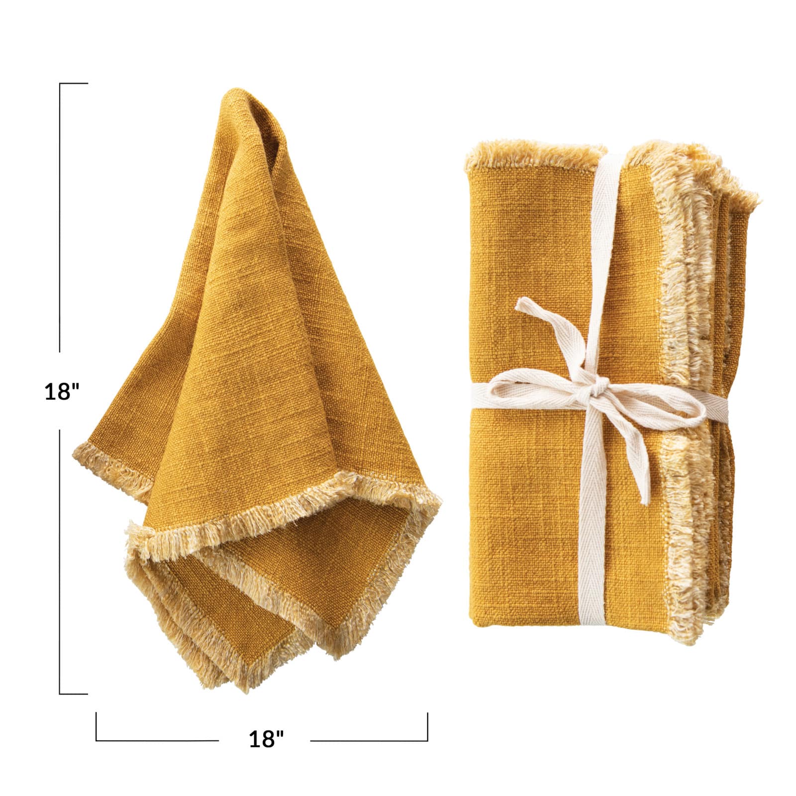 Hello Honey® Mustard Square Linen Blend Napkin with Fringe Trim, 4ct.