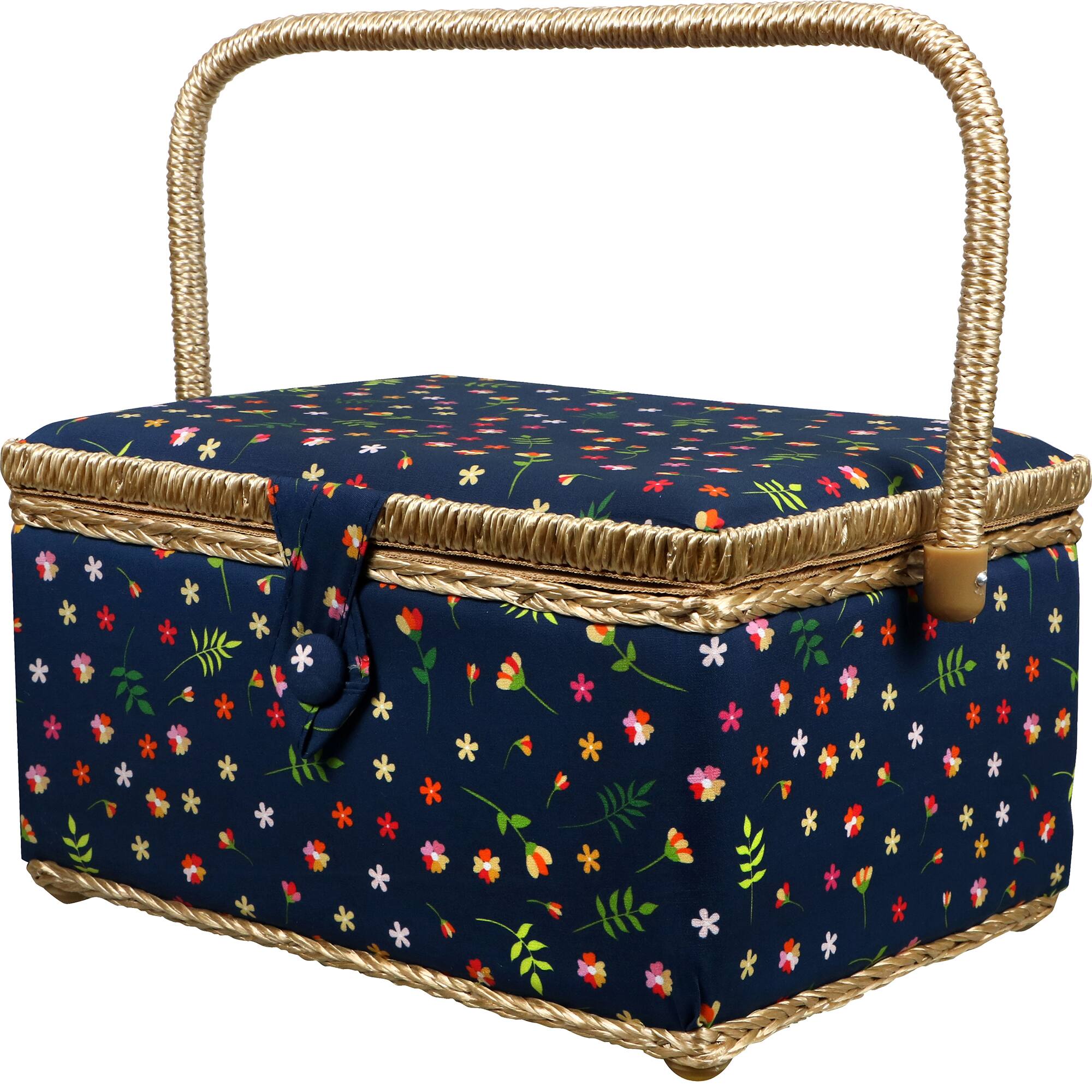 SINGER® Ditsy Floral Print Large Sewing Basket with Matching Zipper Pouch