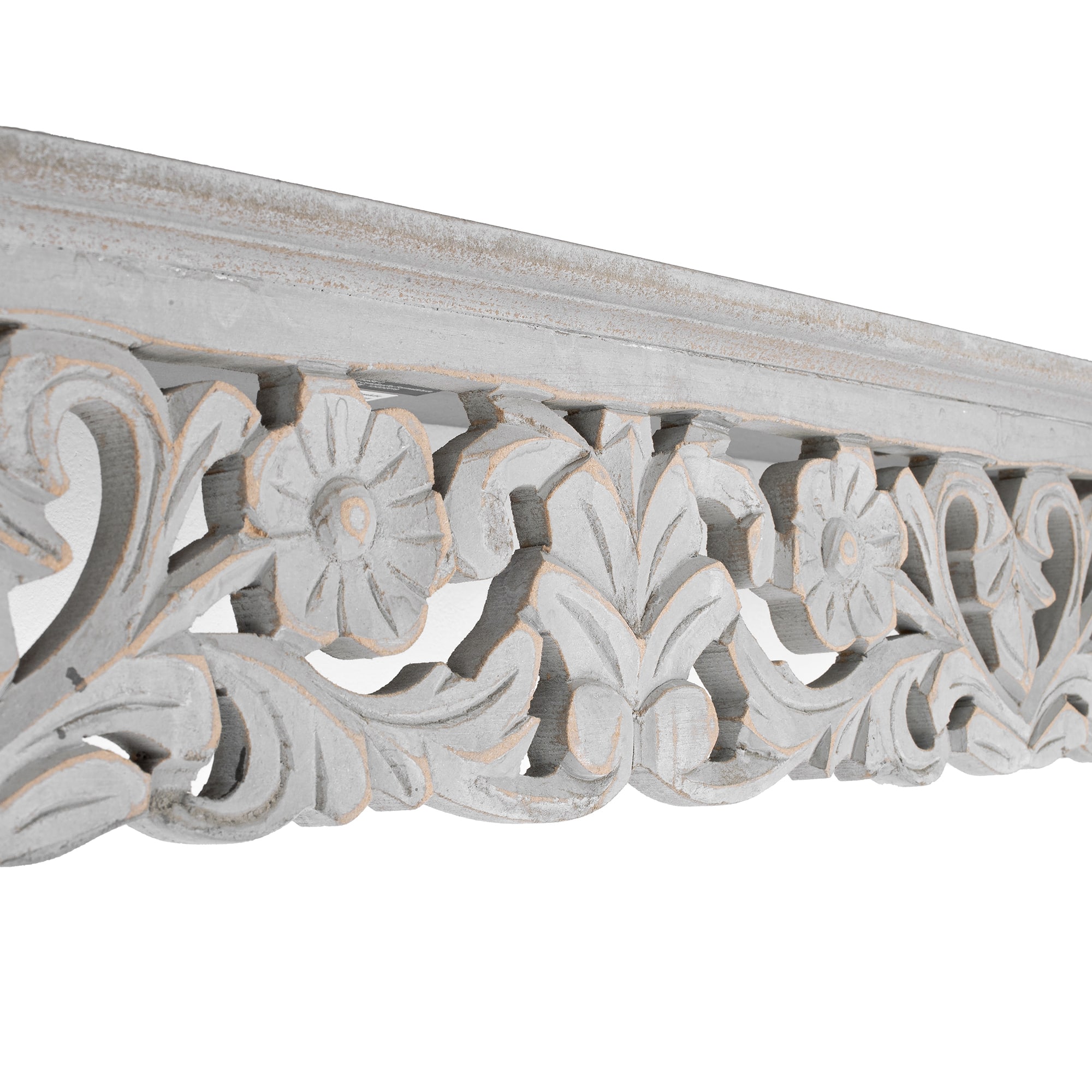 30&#x22; Gray Hand-Carved Medallion Floating Wall Shelf