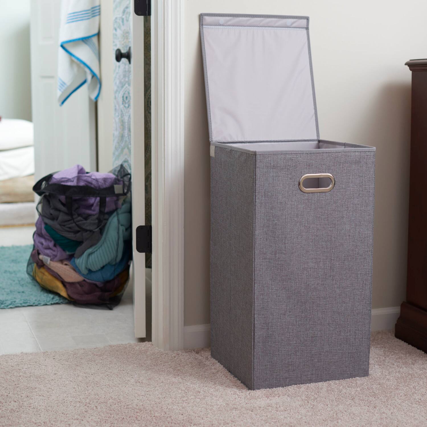 Household Essentials Gray Moisture-Resistant Laundry Hamper with Magnetic Lid &#x26; Removable Mesh Liner