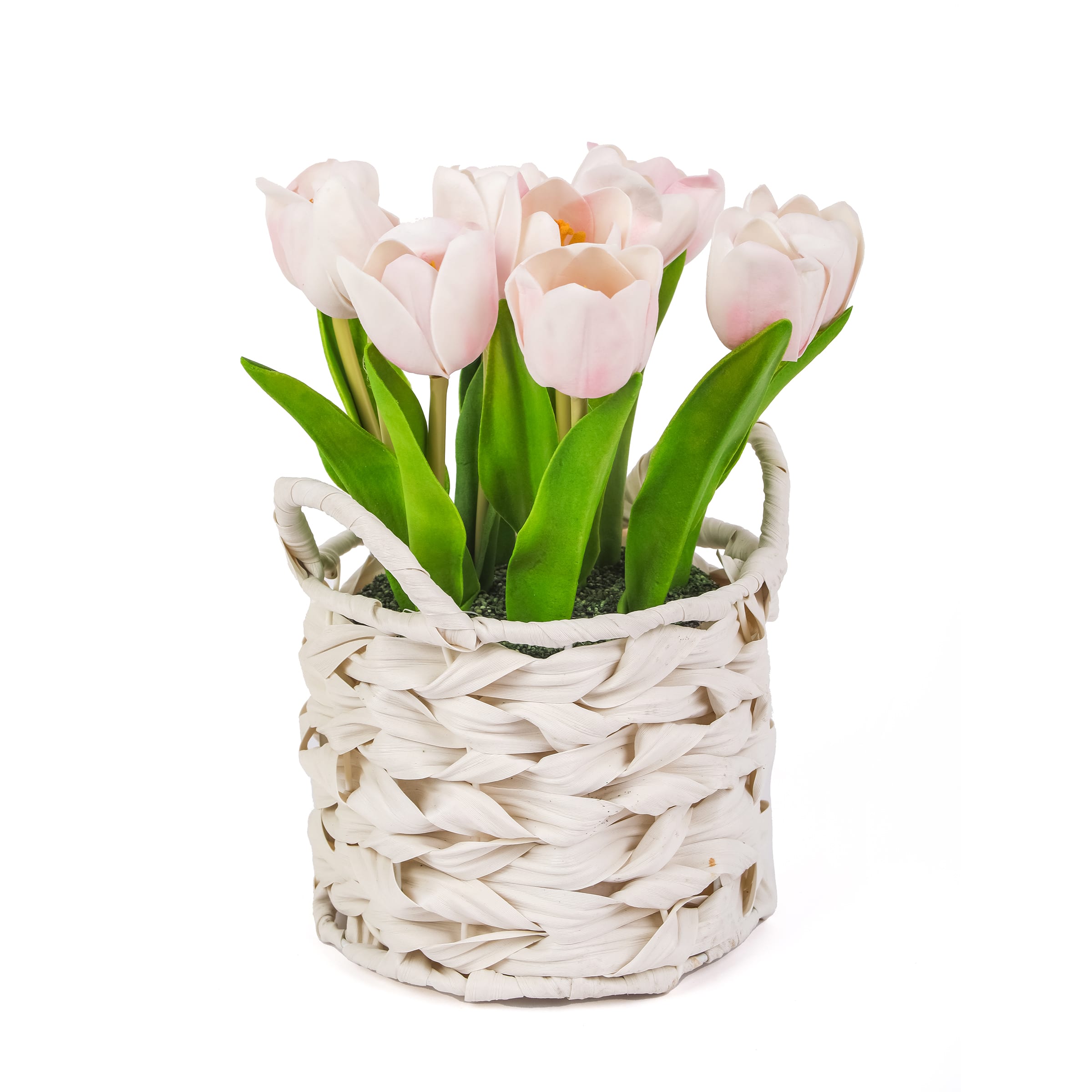 10" Tulip Bouquet in White Basket