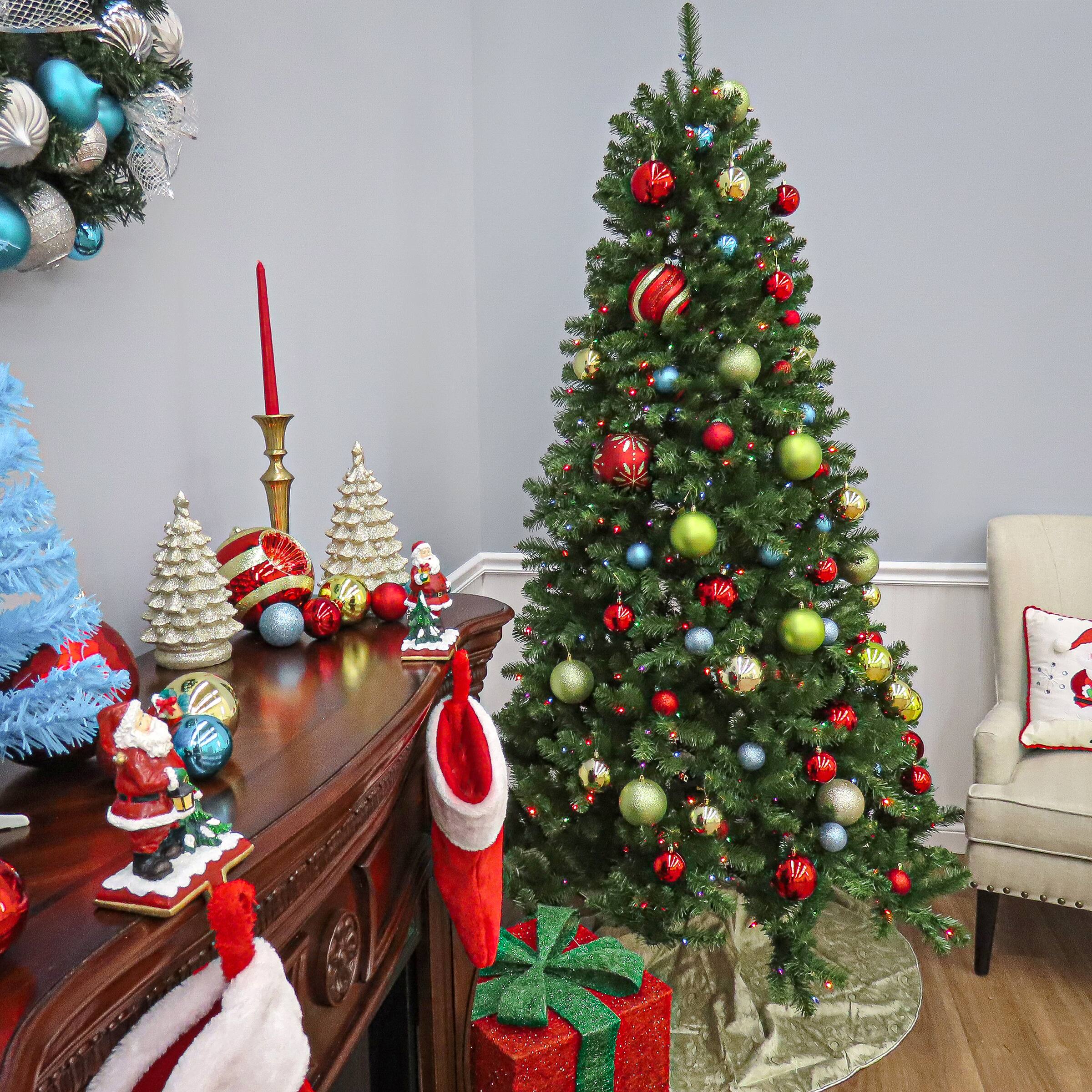 7.5 ft. Pre-lit Hinged North Valley Spruce Medium Artificial Christmas Tree, Multicolor Lights