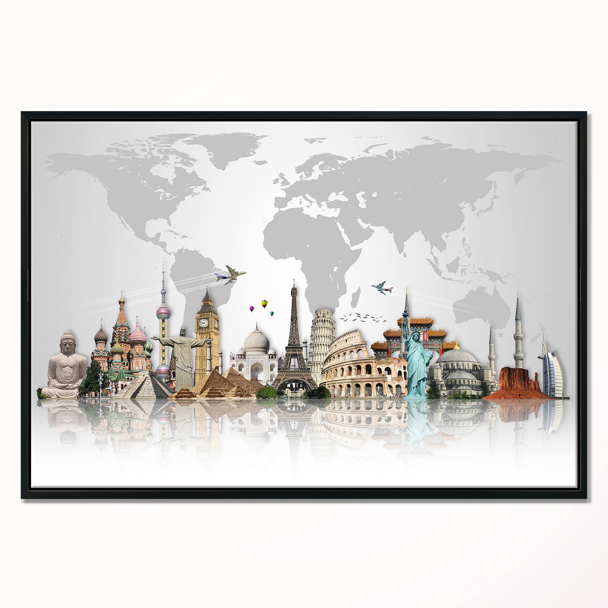 Designart - Famous Monuments Across World - Framed Canvas Art Print