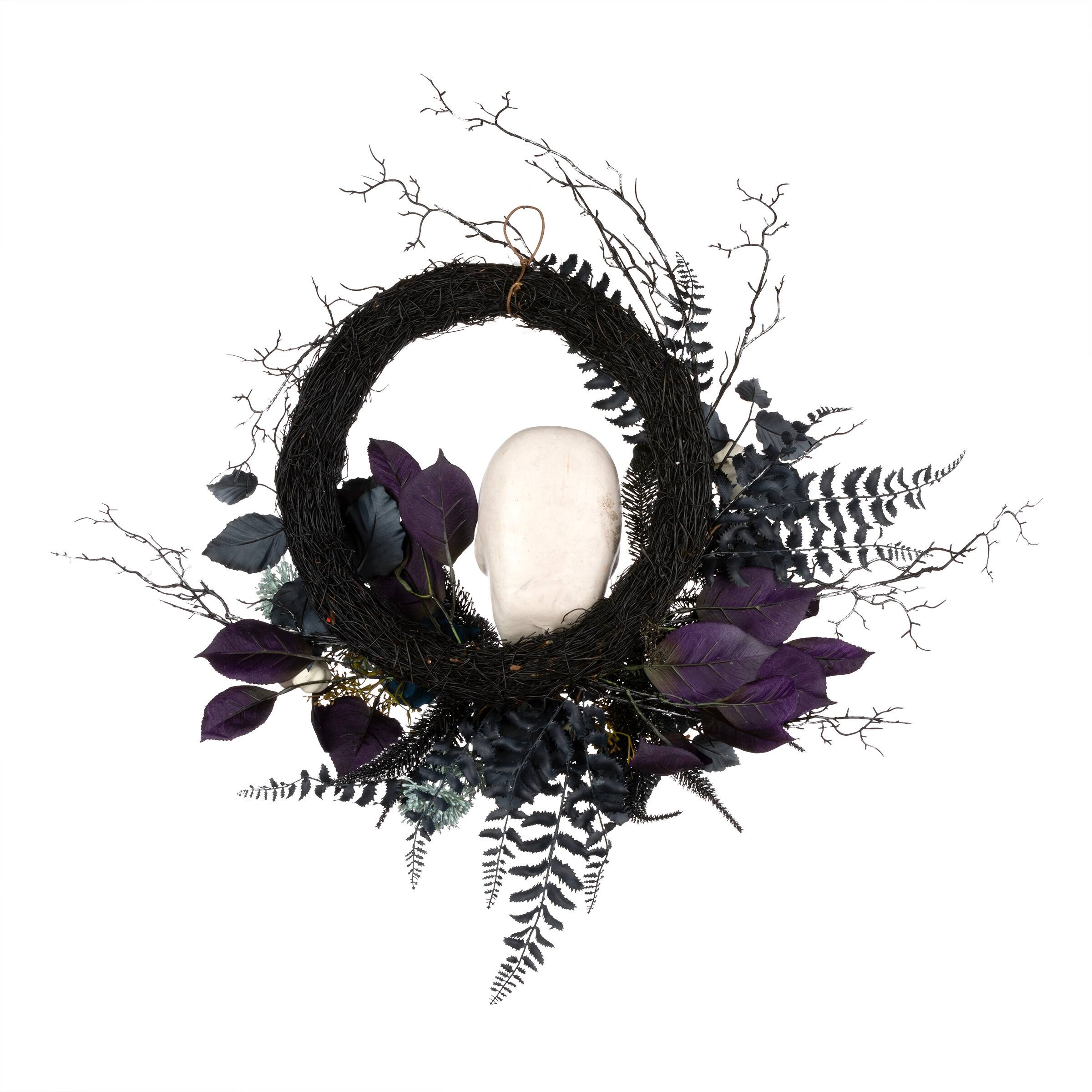 24&#x22; Halloween Flower &#x26; Skull Wreath