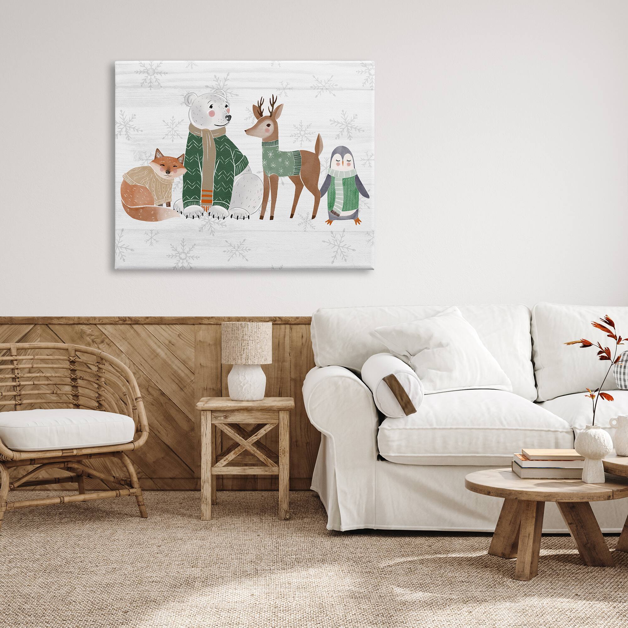 Stupell Industries Winter Wildlife Animals Snowflakes Canvas Wall Art