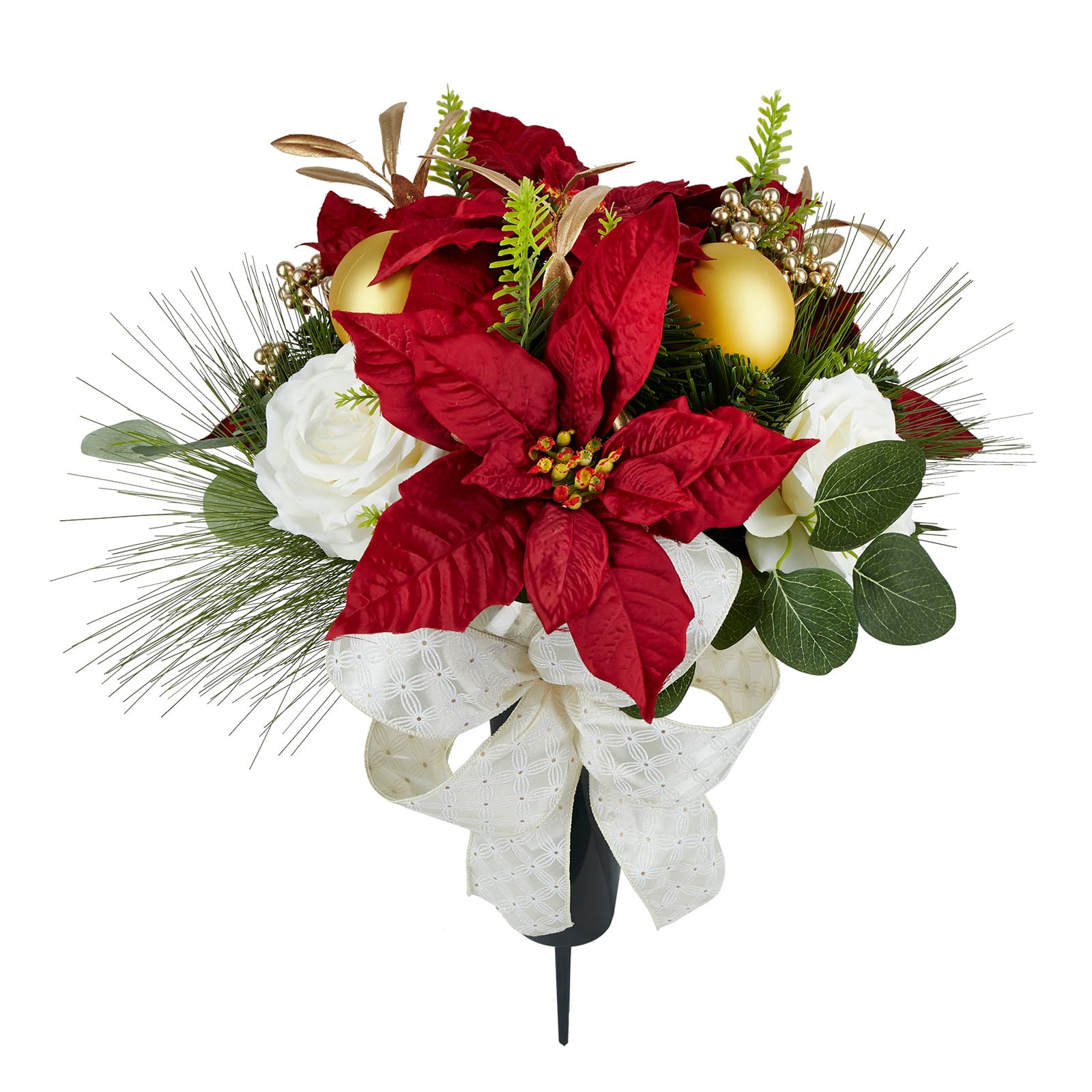 21&#x22; Red Poinsettia &#x26; White Rose Cone with Gold Accents by Ashland&#xAE;