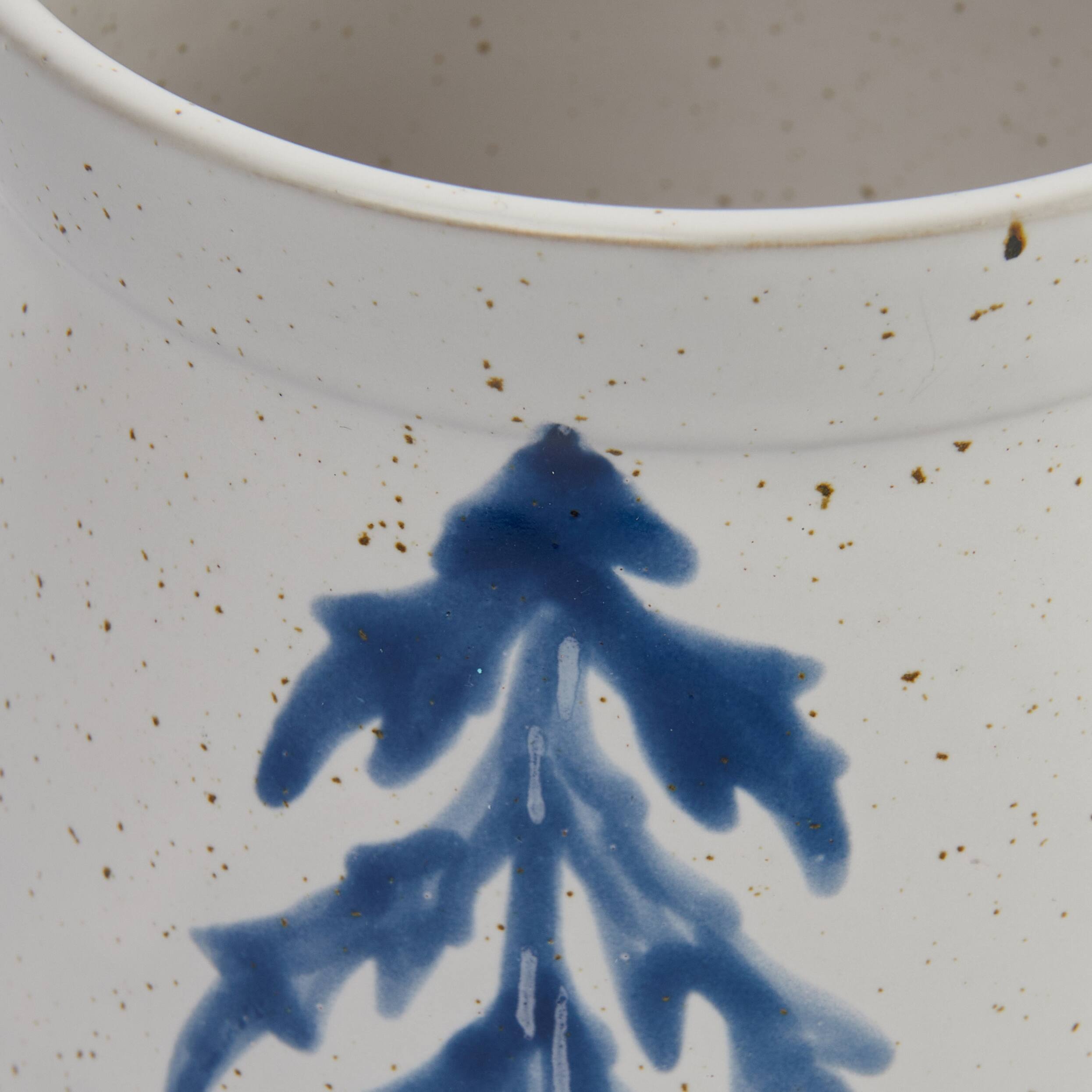 Hello Honey&#xAE; Antique White &#x26; Blue Farmhouse Stoneware Creamer with Hand Painted Tree