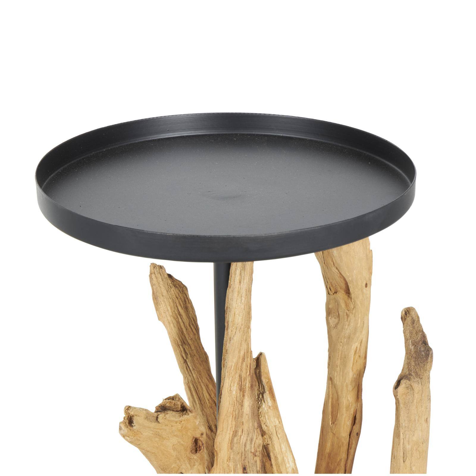 39&#x22; Brown Teak Wood Handmade Tall Tree Branch Floor Candle Holder with Black Metal Accents