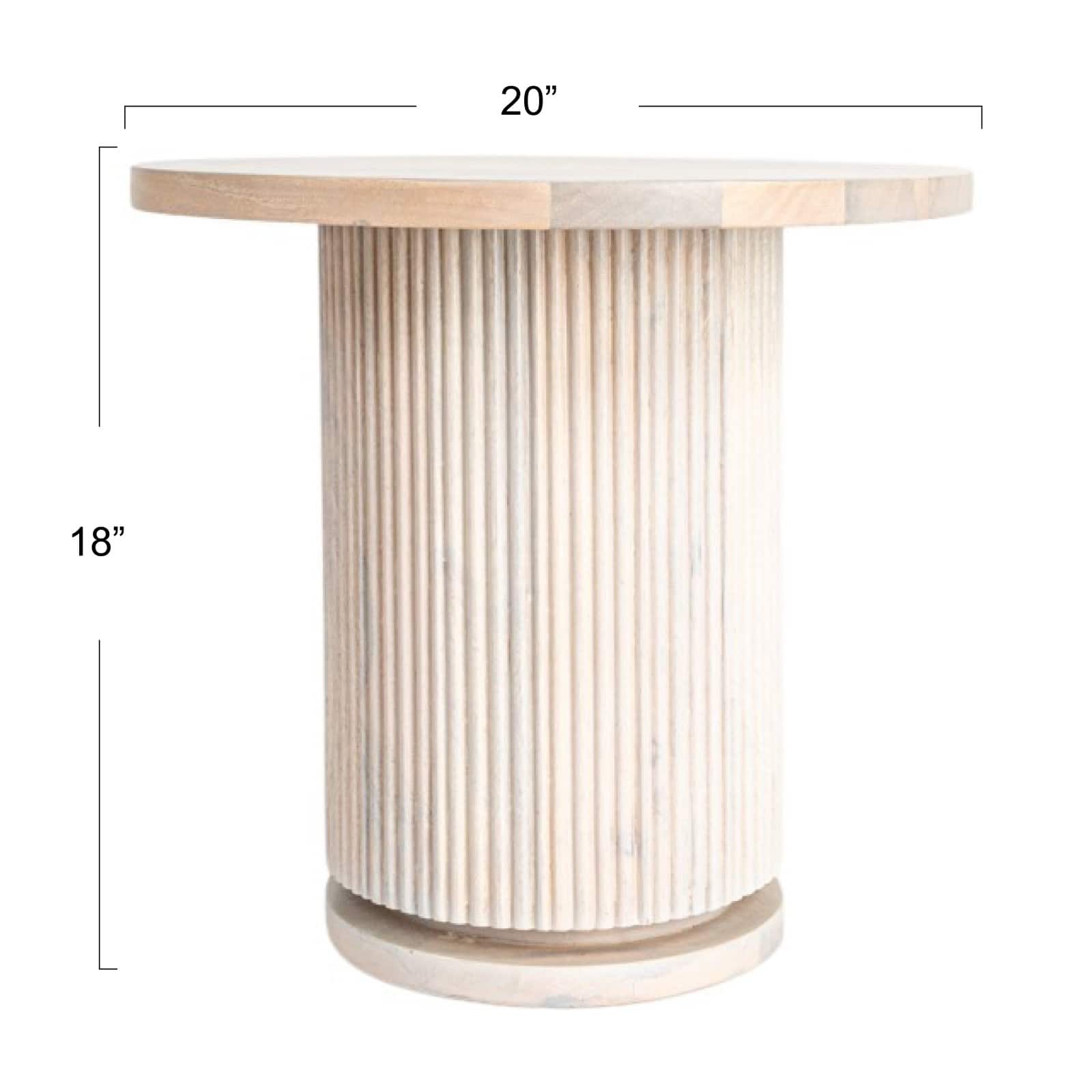 Hello Honey&#xAE; Natural Bleached Round Mango Wood Pedestal Side Table with Ribbed Base