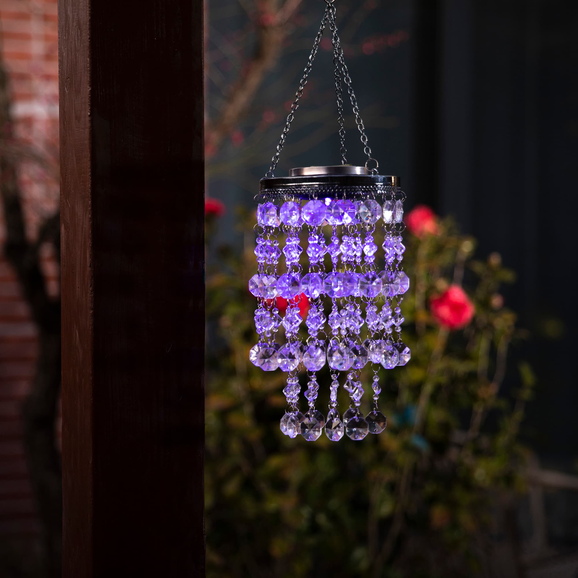 Glitzhome&#xAE; 19&#x22; Solar Lighted Transparent Jewel Beaded Hanging D&#xE9;cor