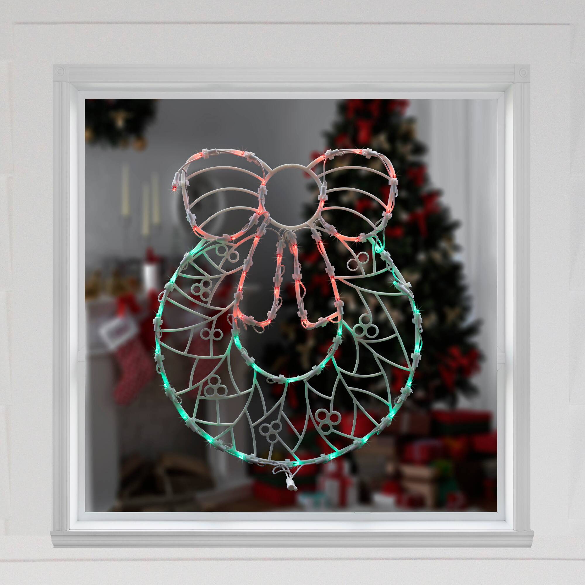 16&#x22; White &#x26; Clear LED Lighted Wreath Christmas Window Silhouette Decoration