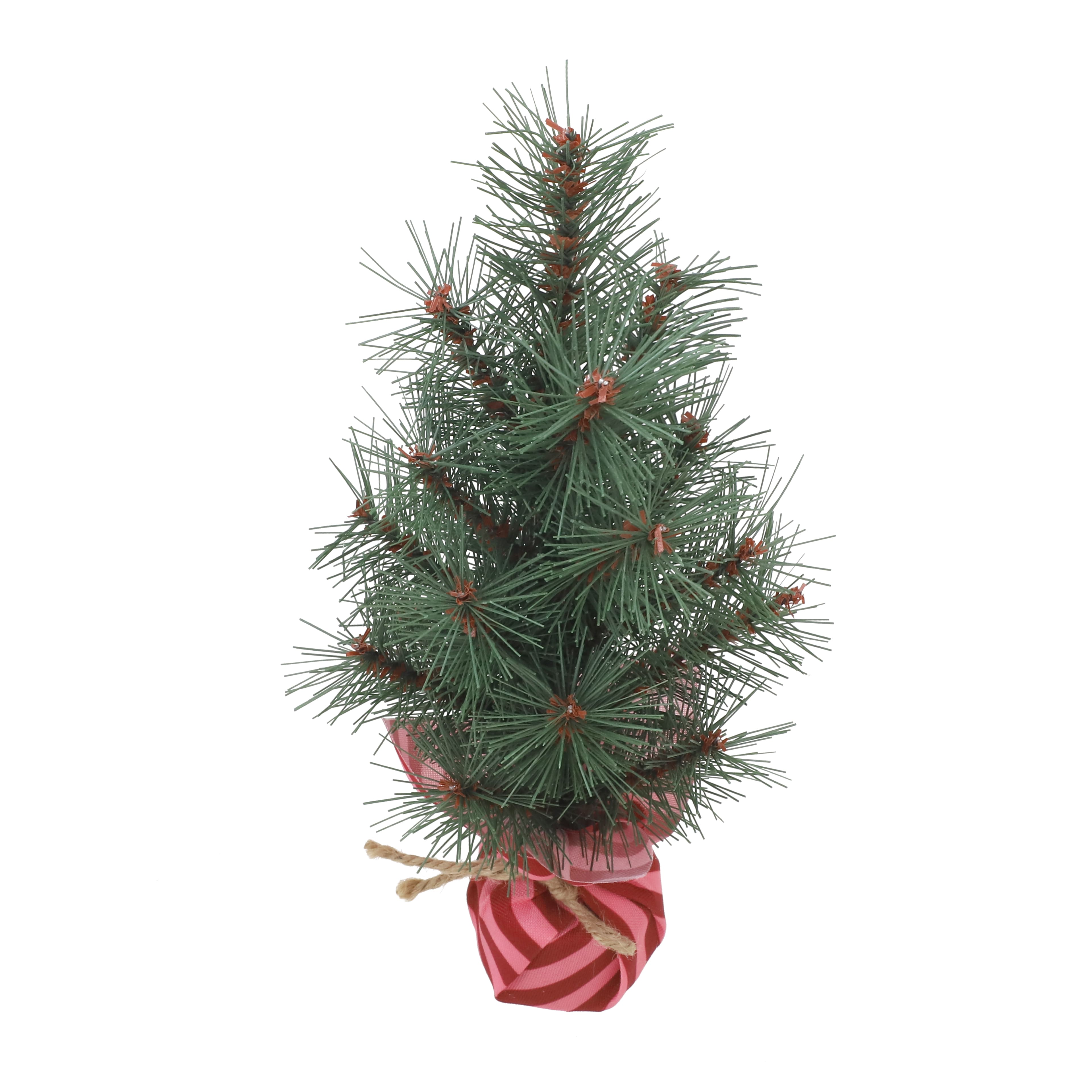 12&#x22; Green Pine Accent Tree in Red &#x26; Pink Striped Fabric Base by Ashland&#xAE;