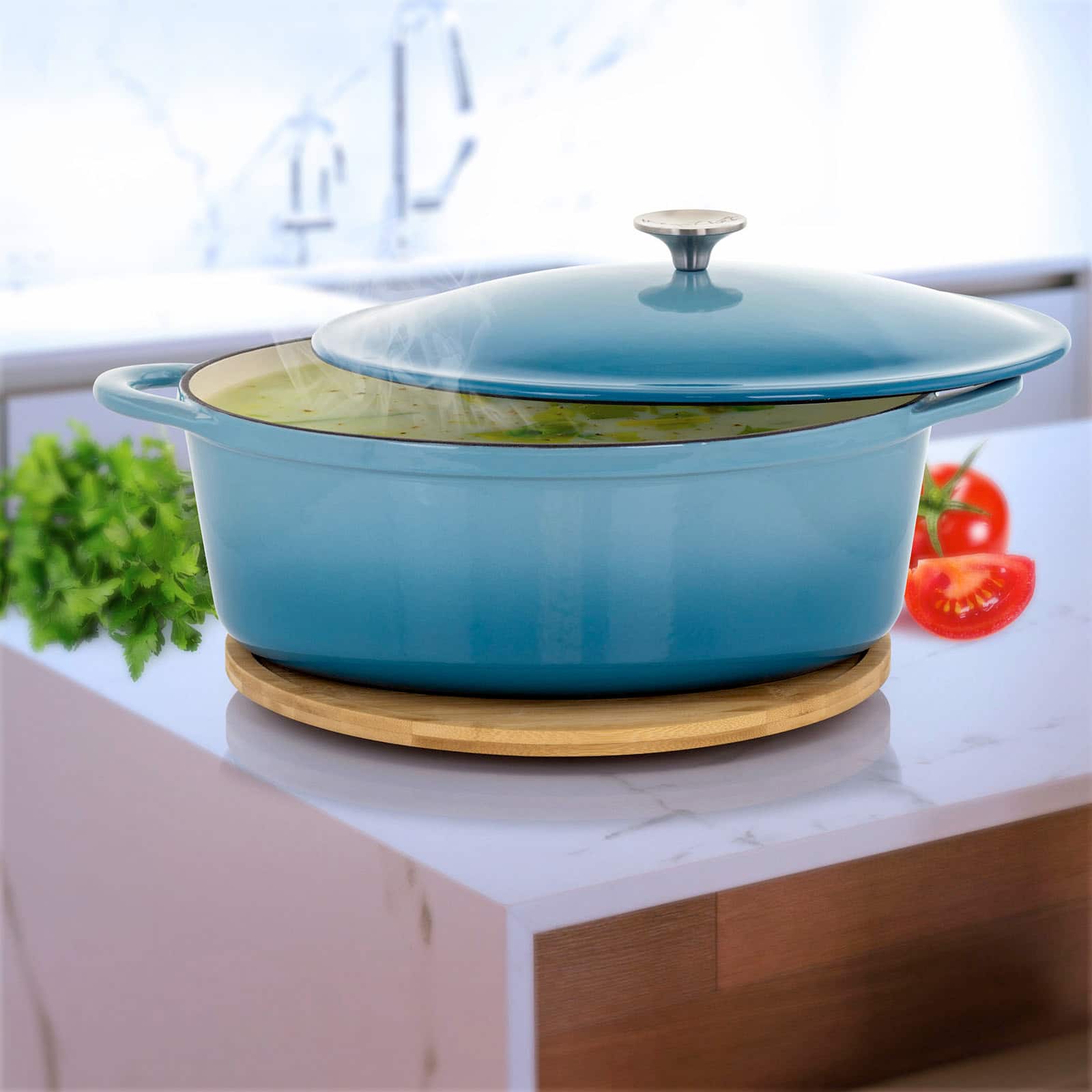 MegaChef Blue Enameled Cast Iron Casserole