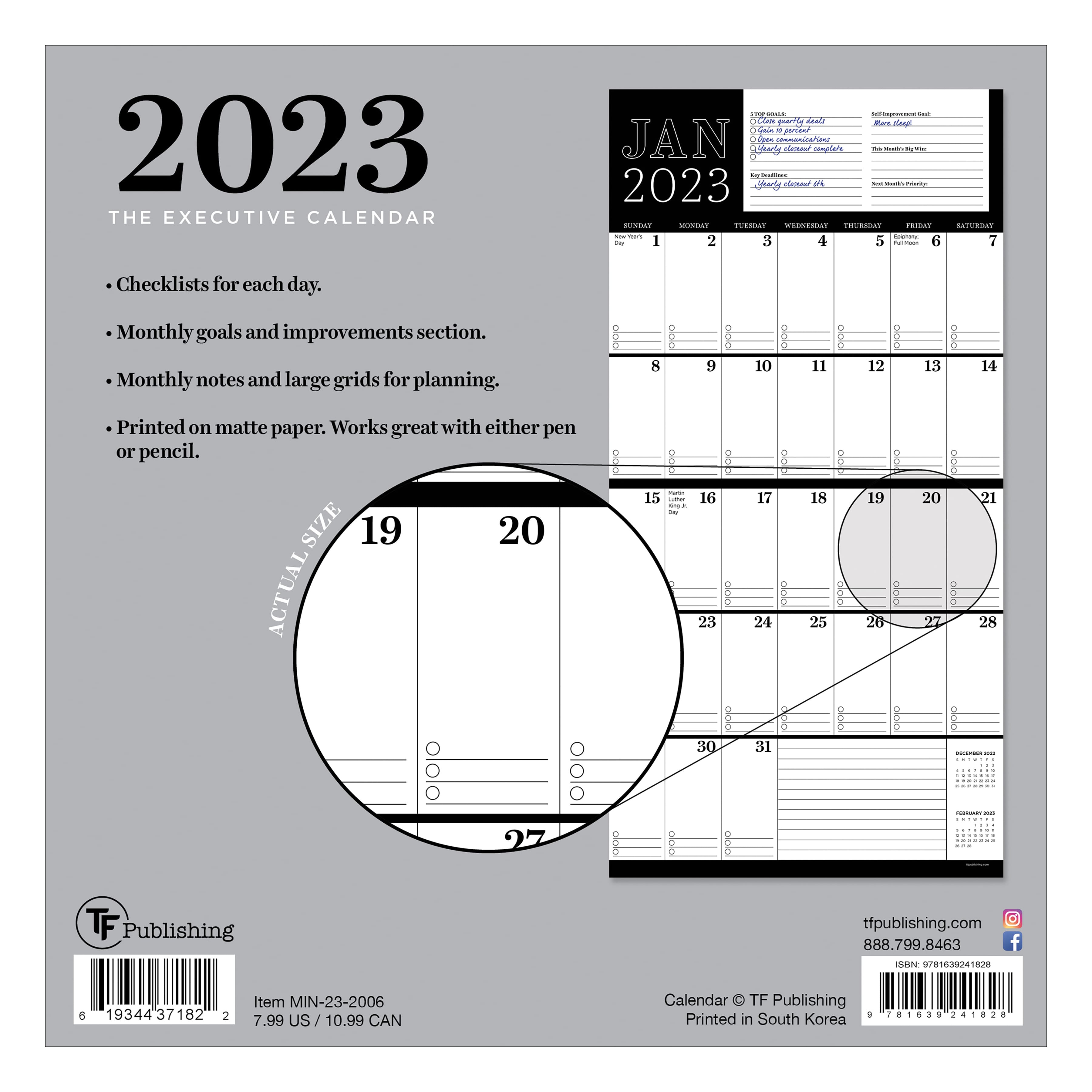 TF Publishing 2023 Big Grid The Executive Mini Calendar Desk