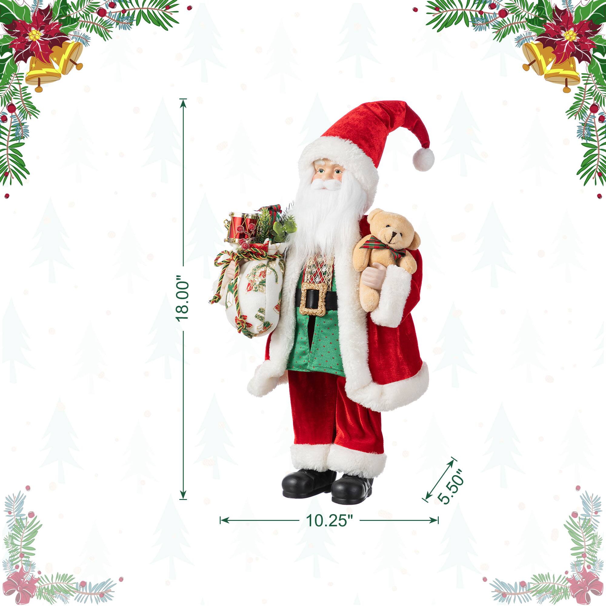Glitzhome&#xAE; 18&#x22;H Faux Fur Christmas Traditional Santa Figurine with Porcelain Face
