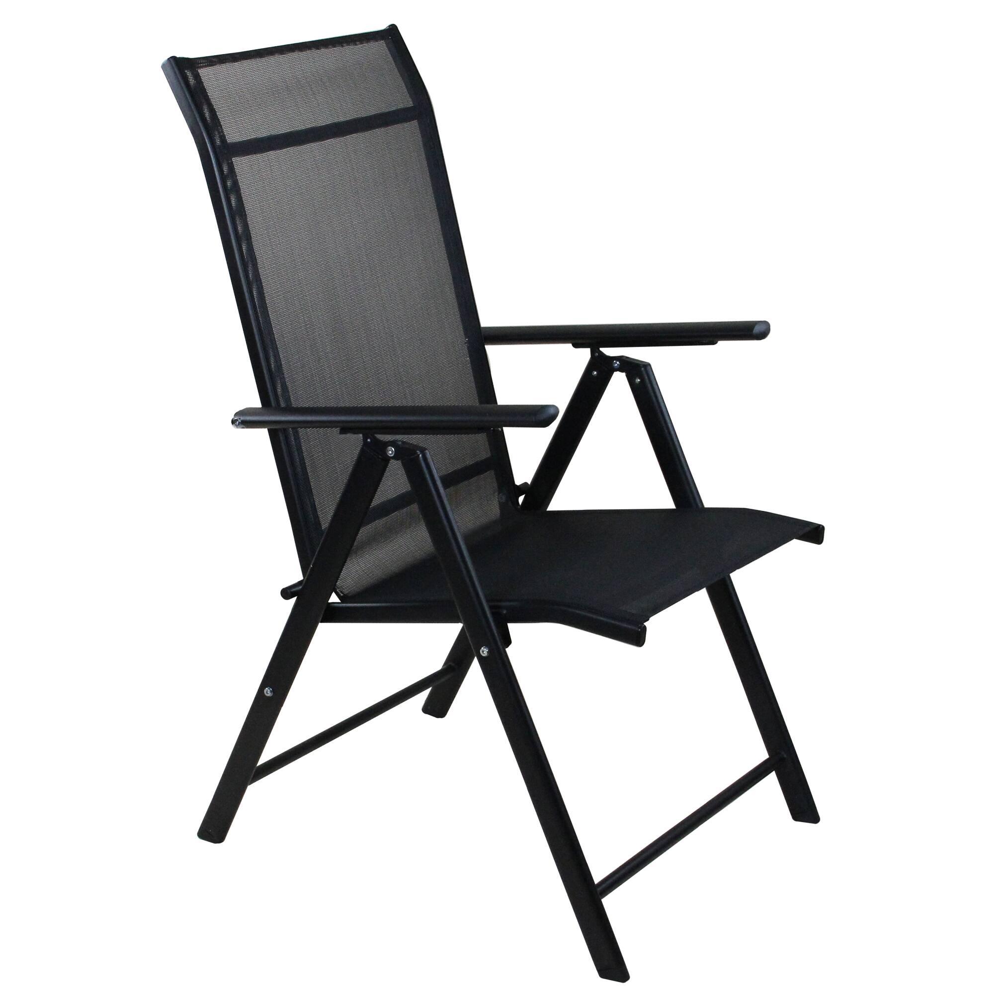 Black Steel & Mesh Foldable Reclining Patio Arm Chair