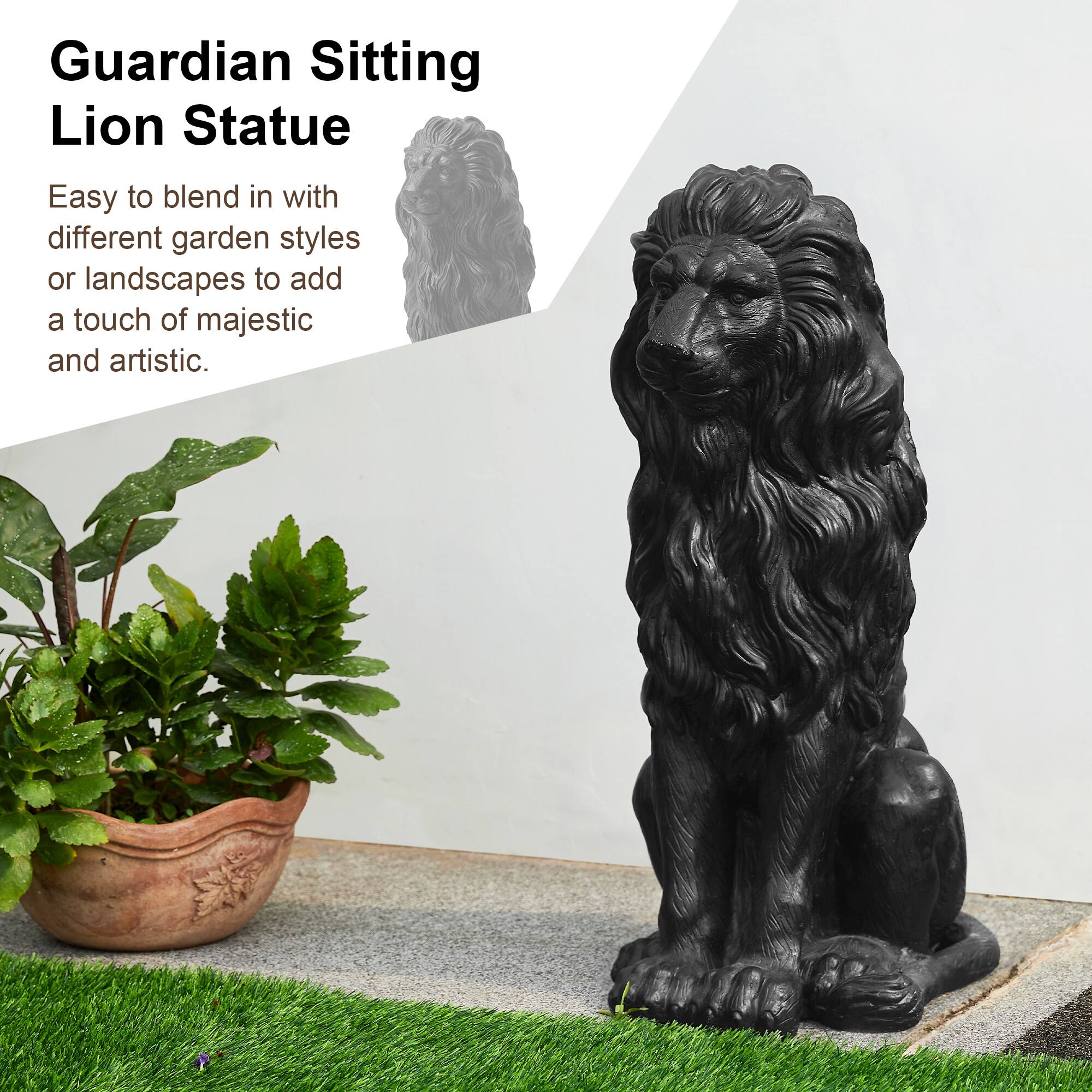 Glitzhome® 27.75" MGO Guardian Sitting Lion Garden Statue