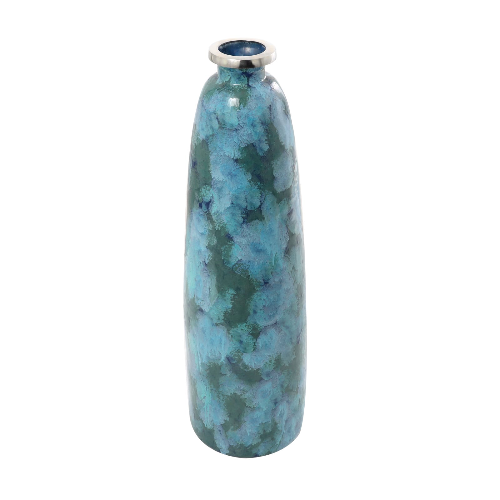 3ft. Teal Glass Handmade Vase with Silver Rim