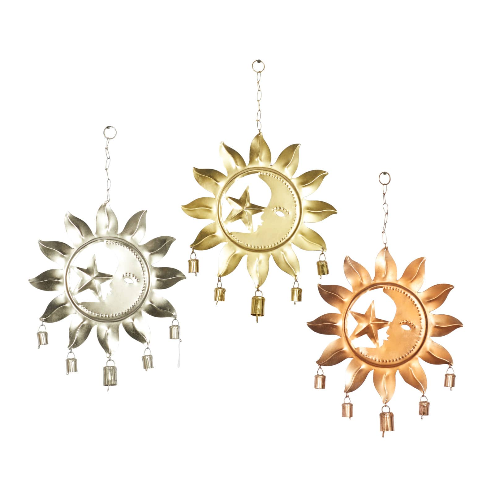 Multi Colored Sun &#x26; Moon Metal Eclectic Windchime Set