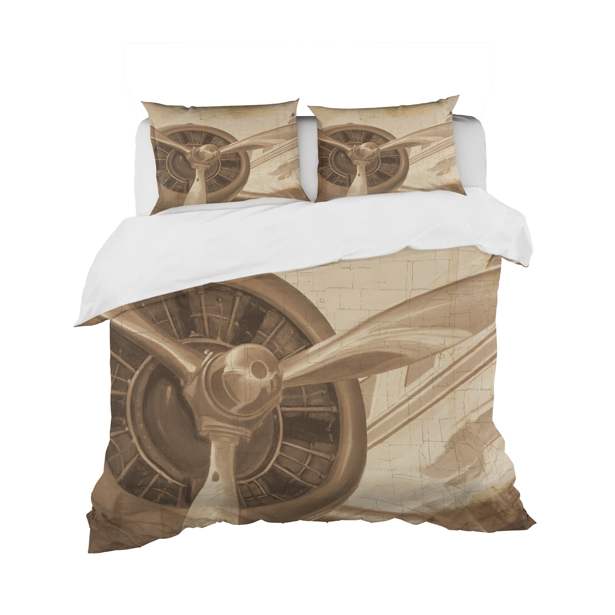 Designart &#x27;Retro Airplanes Sepia&#x27; Traditional Bedding Set - Duvet Cover &#x26; Shams