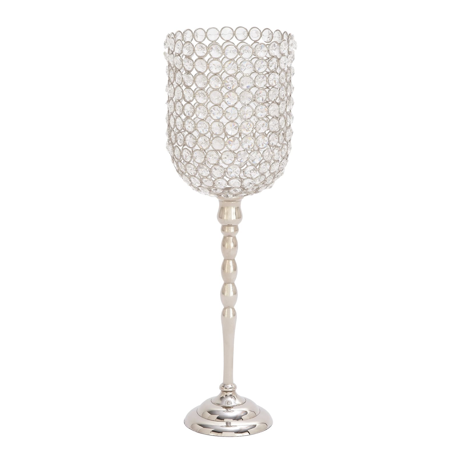 Clear Aluminum and Crystal Glam Candle Holder, 19" x 6" x 6"