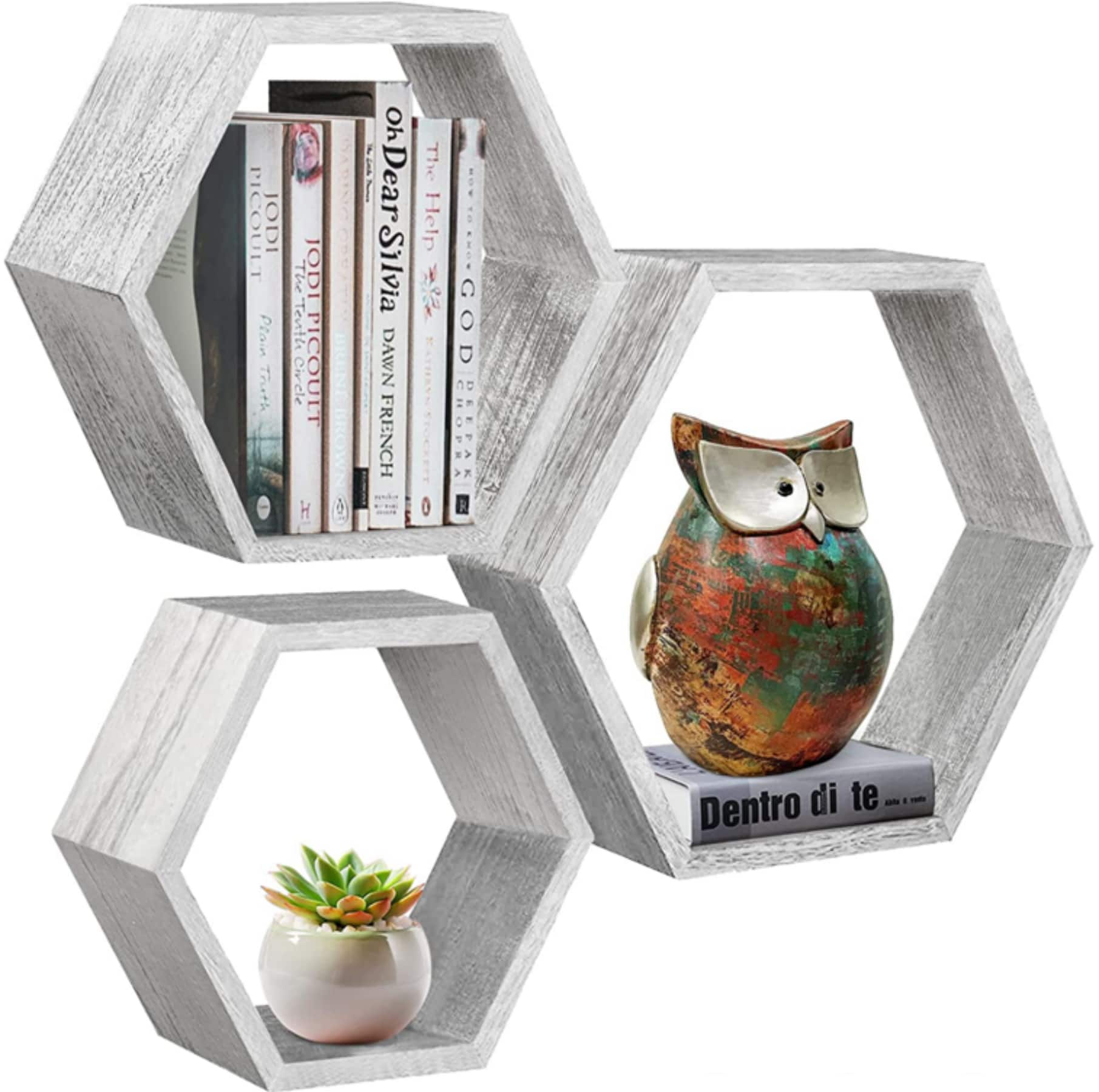 Rustic Gray Floating Hexagonal Shelf Set