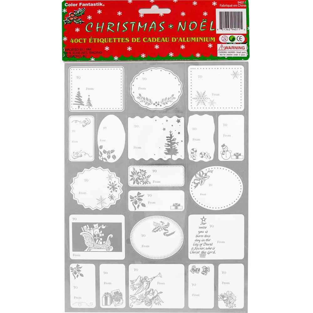 JAM Paper Silver Foil Christmas Gift Tag Stickers
