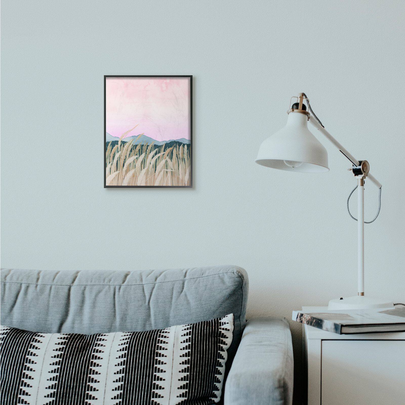 Stupell Industries Wheat Field Dawn Pink &#x26; Green Watercolor Painting Black Framed Wall Art