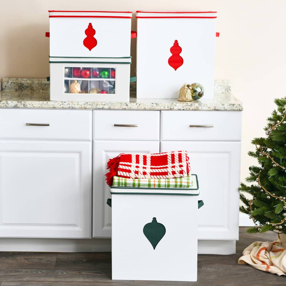 Household Essentials Red &#x26; White Ornament Storage Box