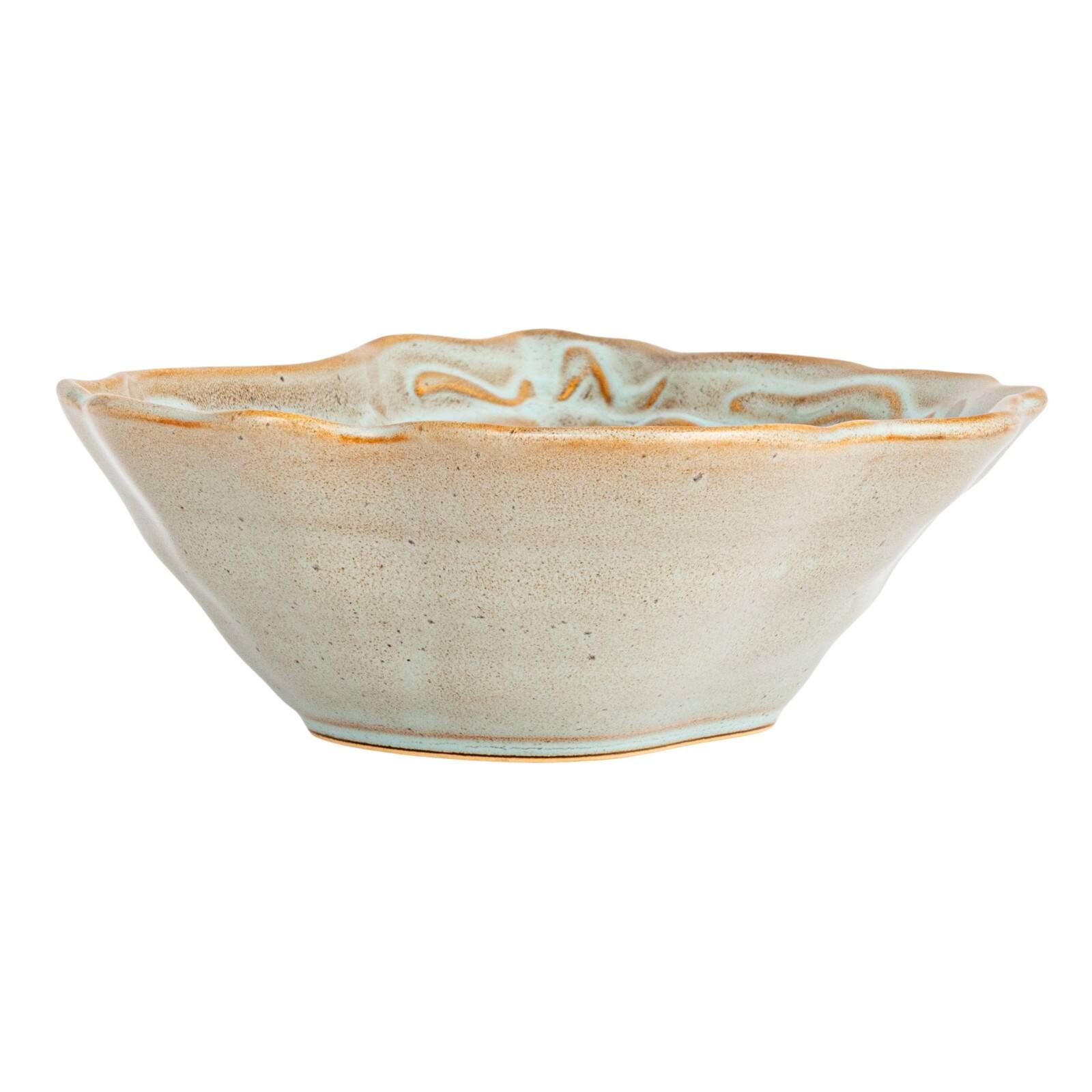 Hello Honey® 11.5" Tan & Blue Oyster Shaped Stoneware Bowl