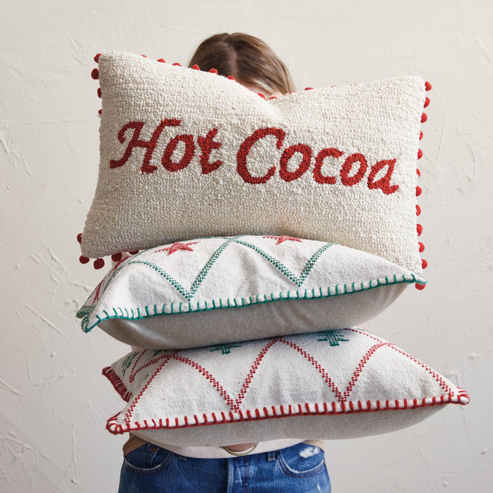 Hello Honey&#xAE; 18&#x22; Embroidered Tree &#x26; Star Woven Cotton Throw Pillow Set