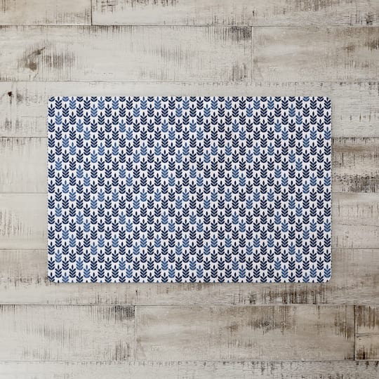 Navy and Blue Leaf Pattern Floor Mat | Michaels