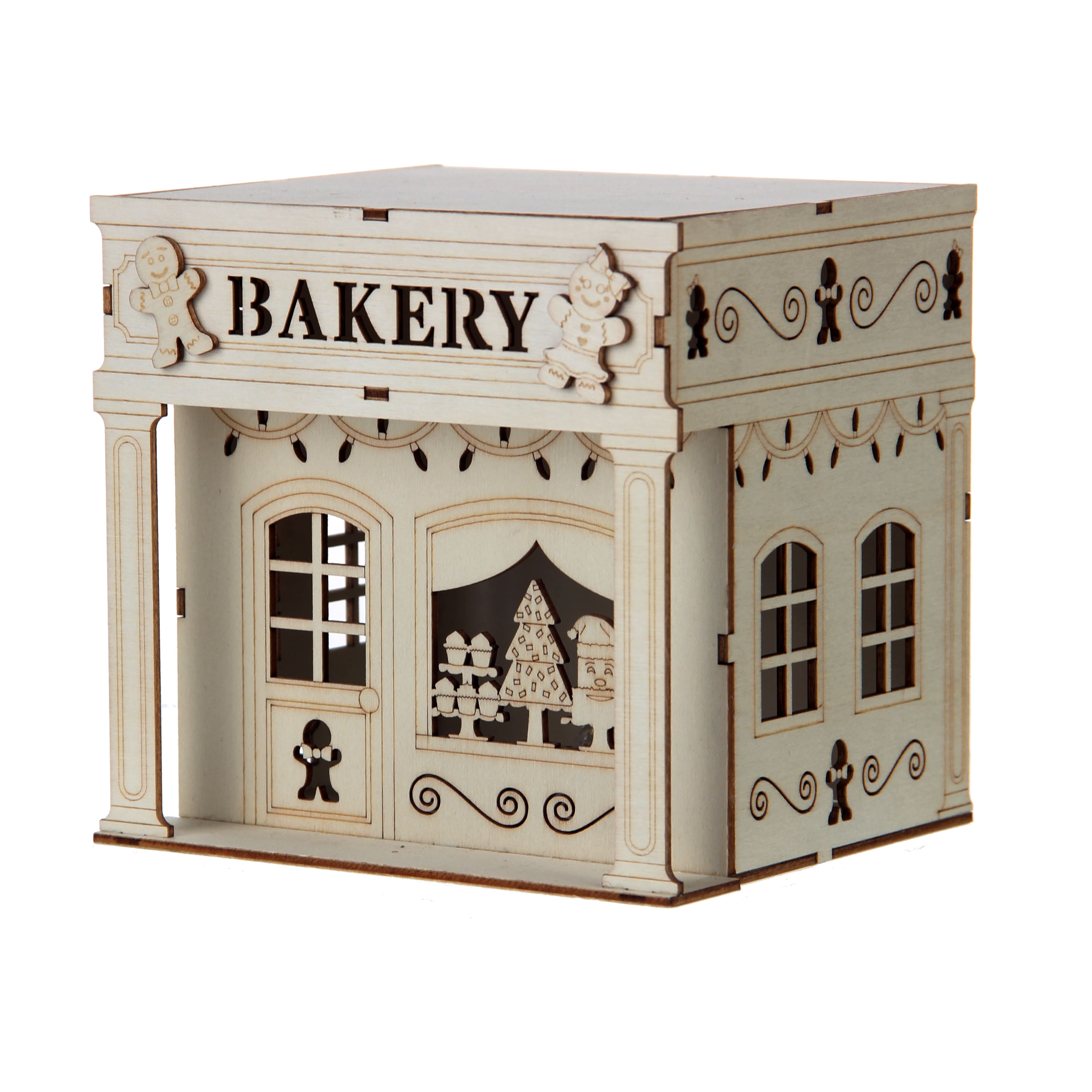 5.5&#x22; DIY Villages Bakery LED Wood D&#xE9;cor by Make Market&#xAE;