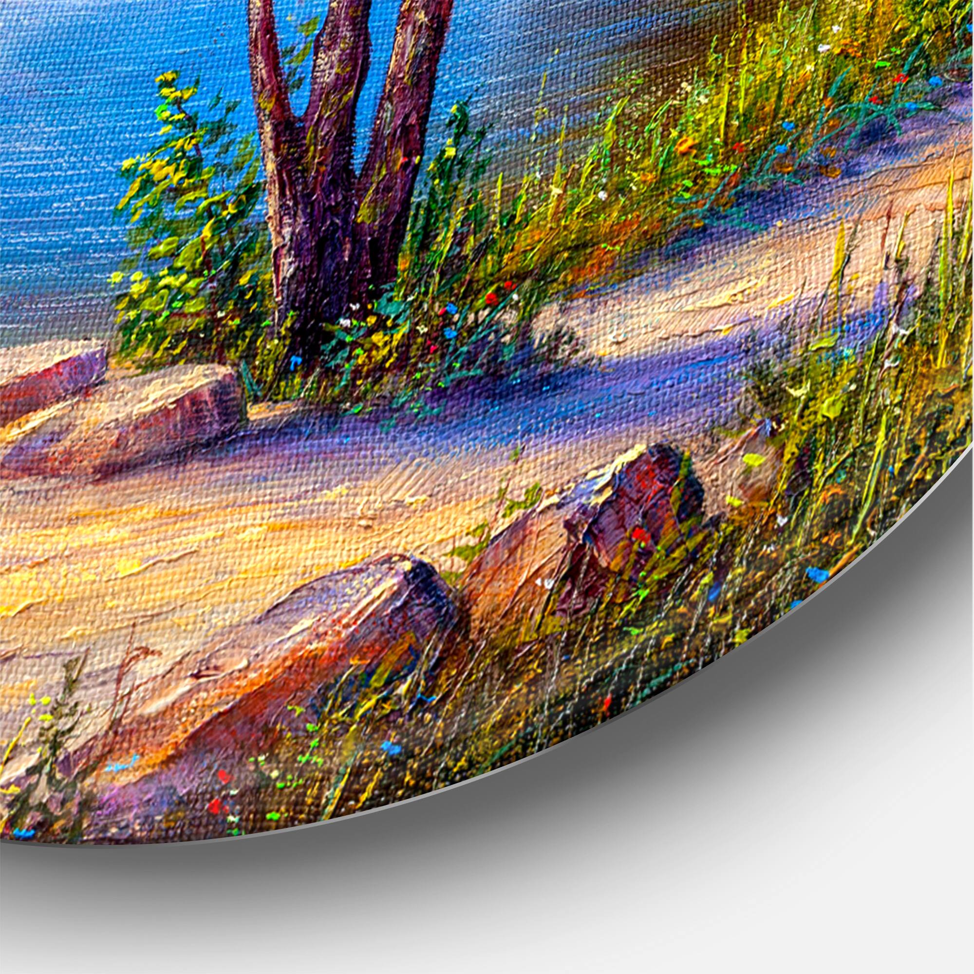 Designart - Green Trees By The Riverside - Traditional Metal Circle Wall Art