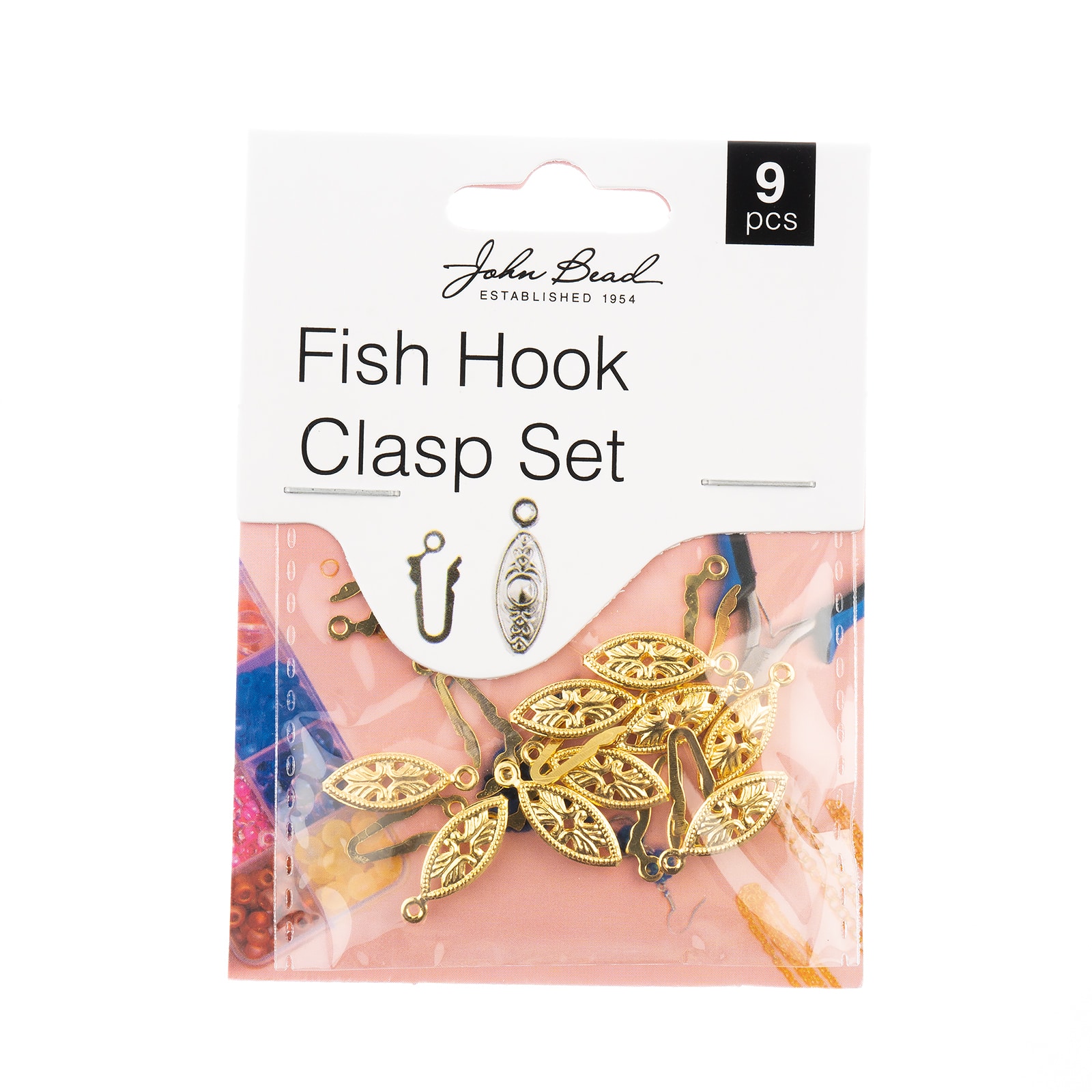 John Bead Fish Hook Clasp Set 6x20mm 9/Pkg-Gold