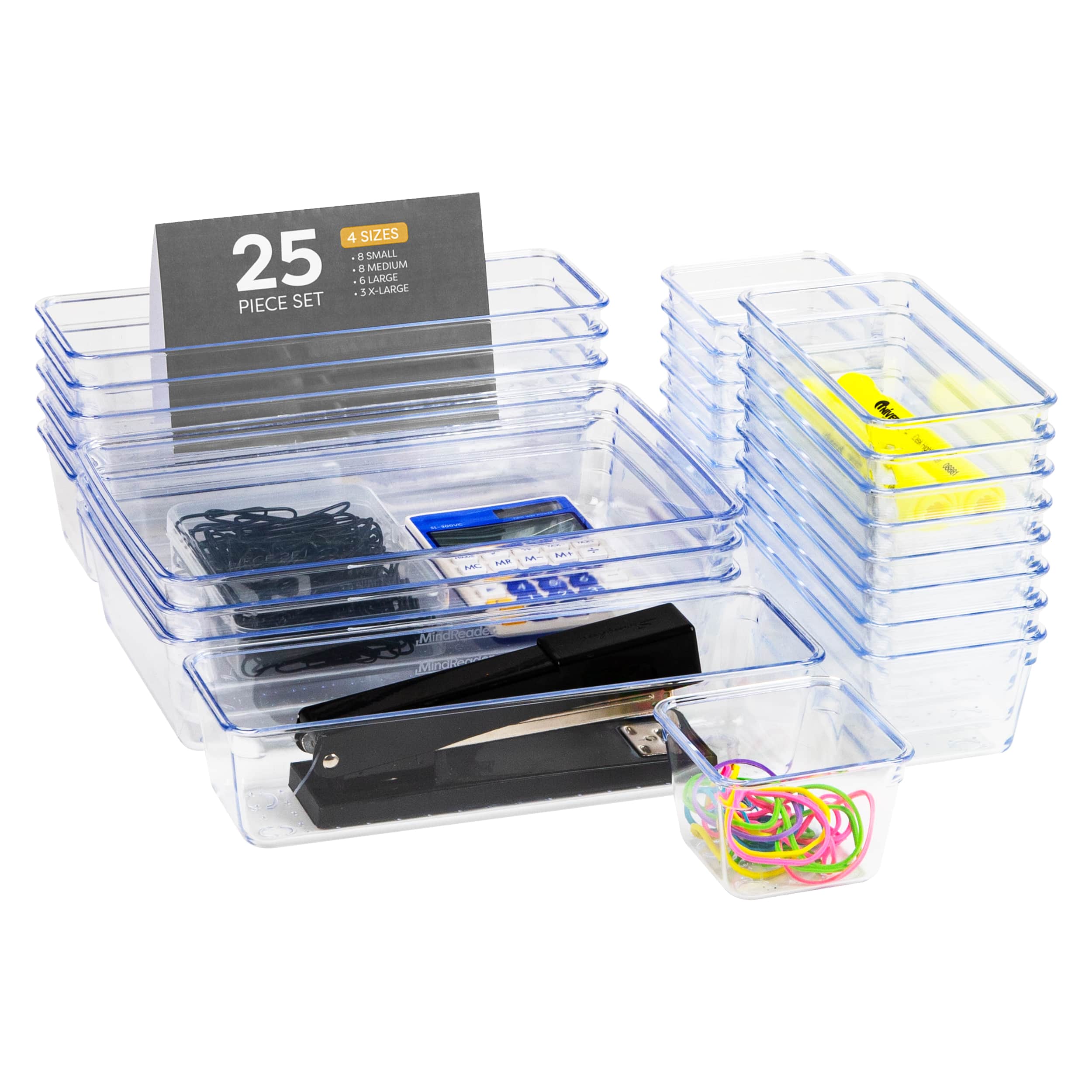 Mind Reader 25-Piece Drawer Organizer Set, Storage Trays, Clear