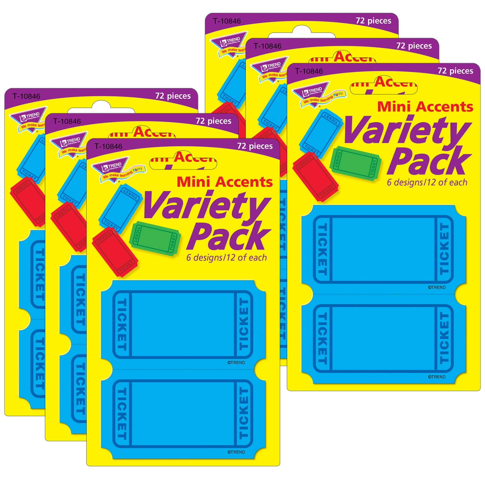 TREND Enterprises® Winning Tickets Mini Accents Variety Pack, 6 Packs of 72