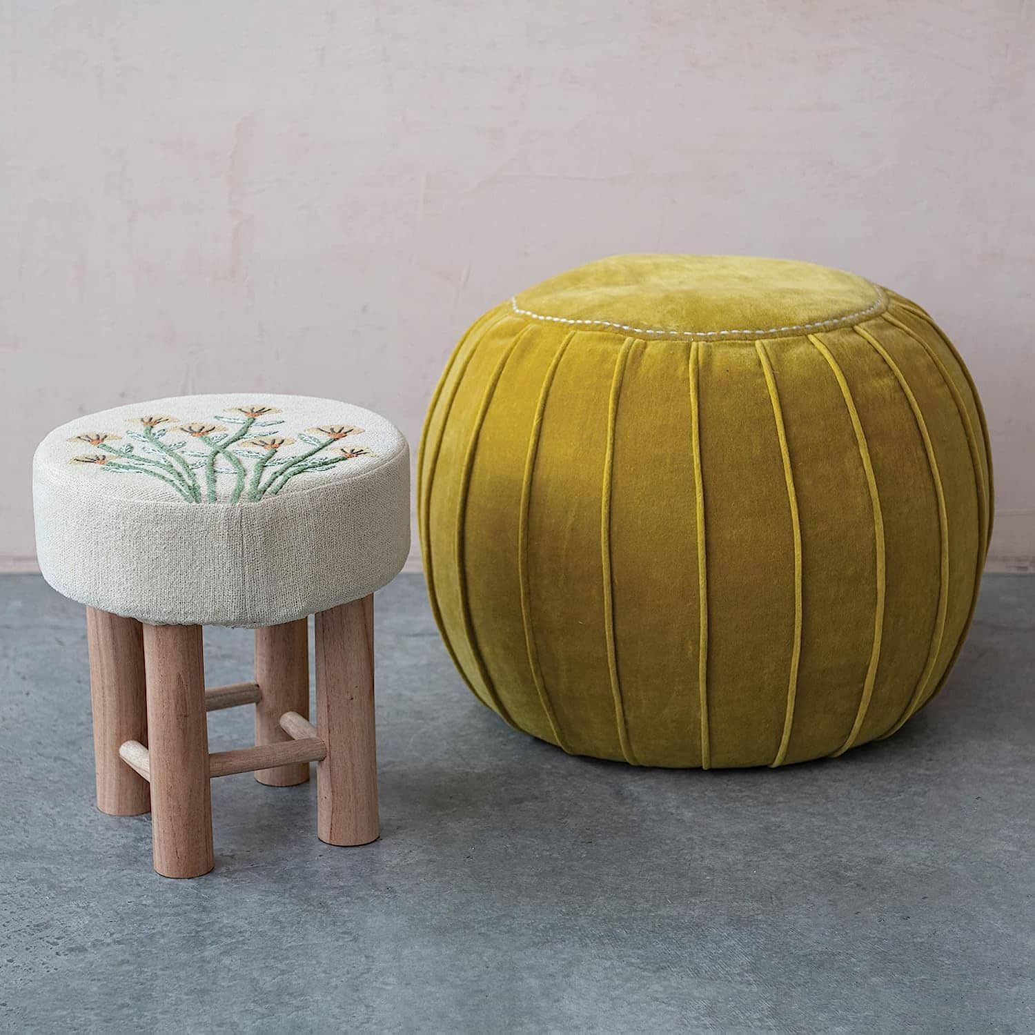 Hello Honey® Bohemian Floral Embroidery Upholstered Stool