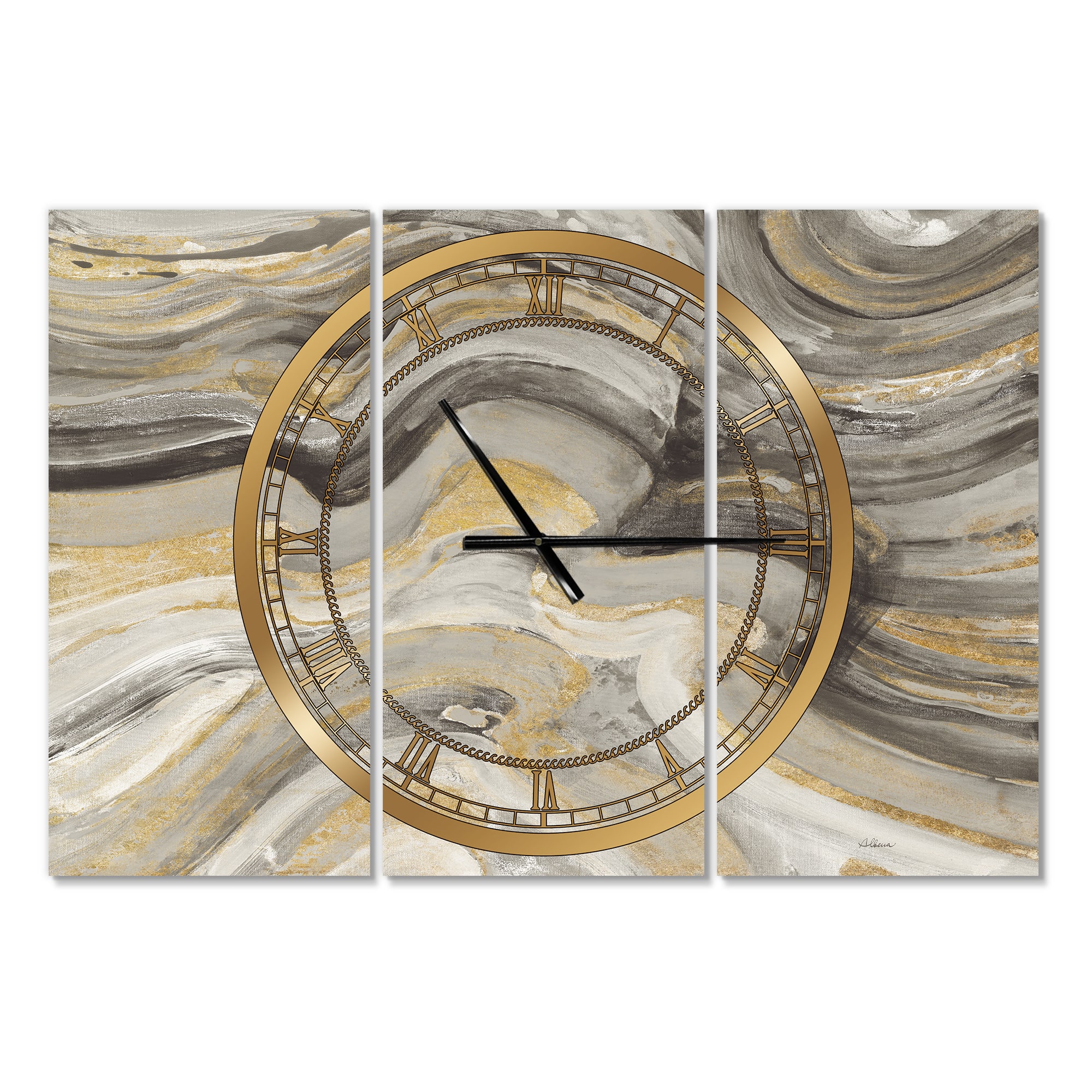 Designart Glam Gold Canion Modern 3 Panel Wall Clock