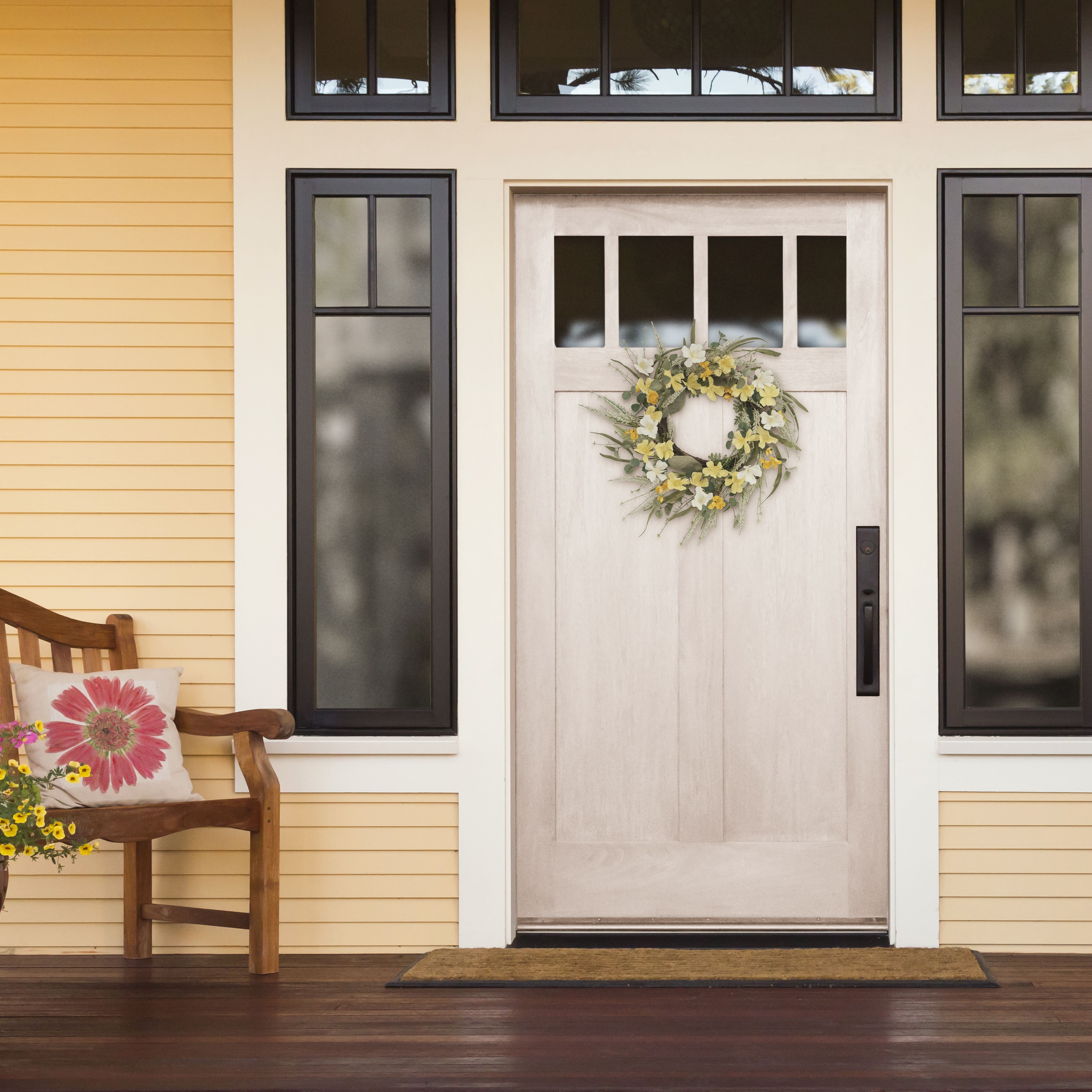 24&#x22; Yellow &#x26; White Dogwood Floral Spring Wreath