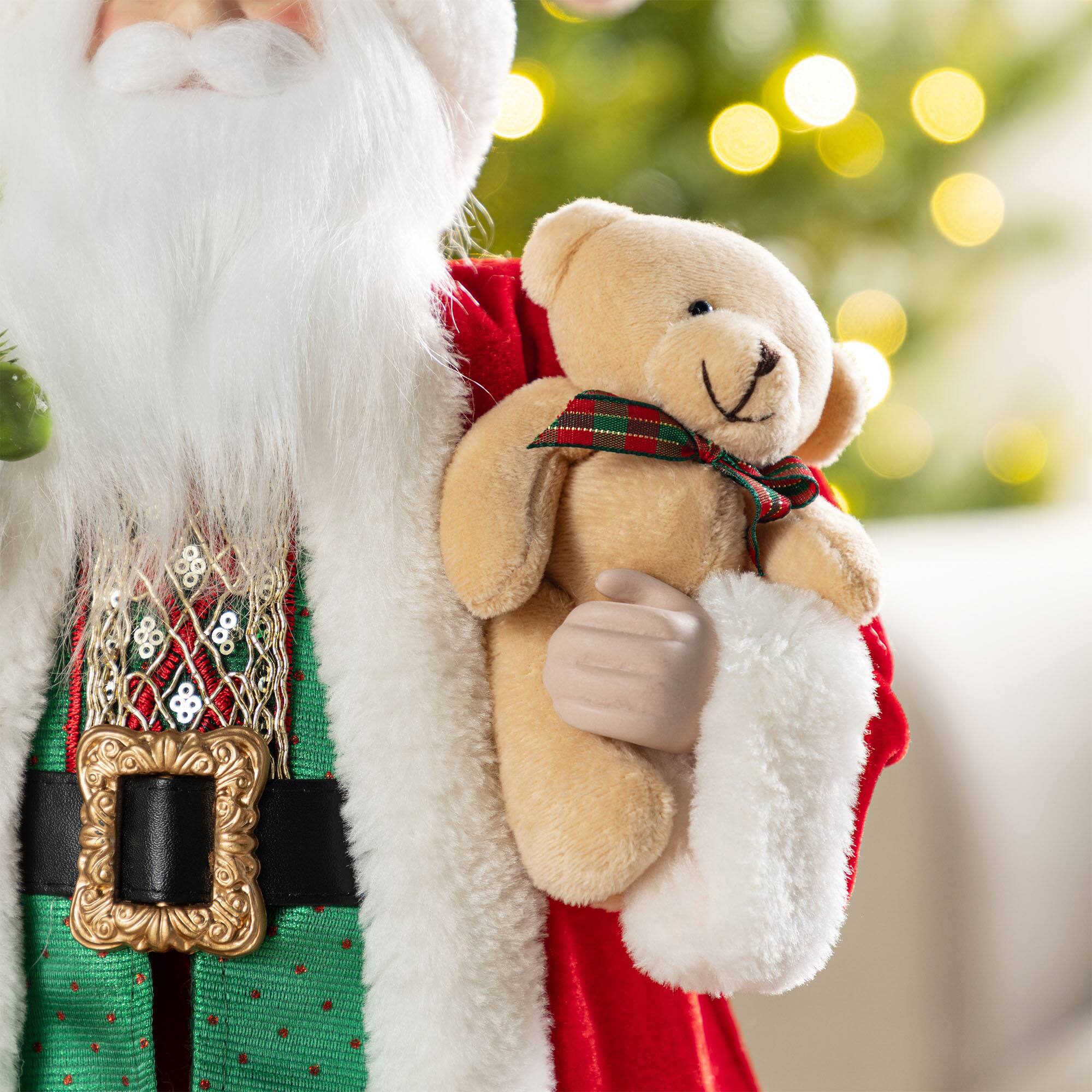 Glitzhome&#xAE; 18&#x22;H Faux Fur Christmas Traditional Santa Figurine with Porcelain Face